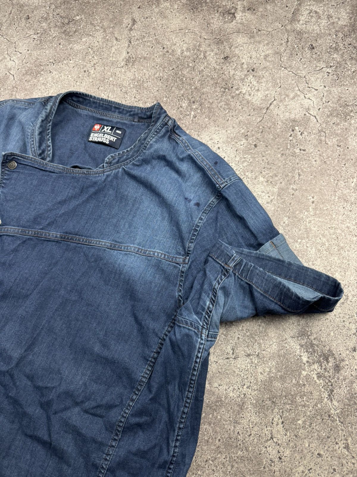 Garment Reproduction of Workers Vintage Engelbert Strauss Denim Workwear Shirt Distressed Size US XL / EU 56 / 4 - 6 Thumbnail