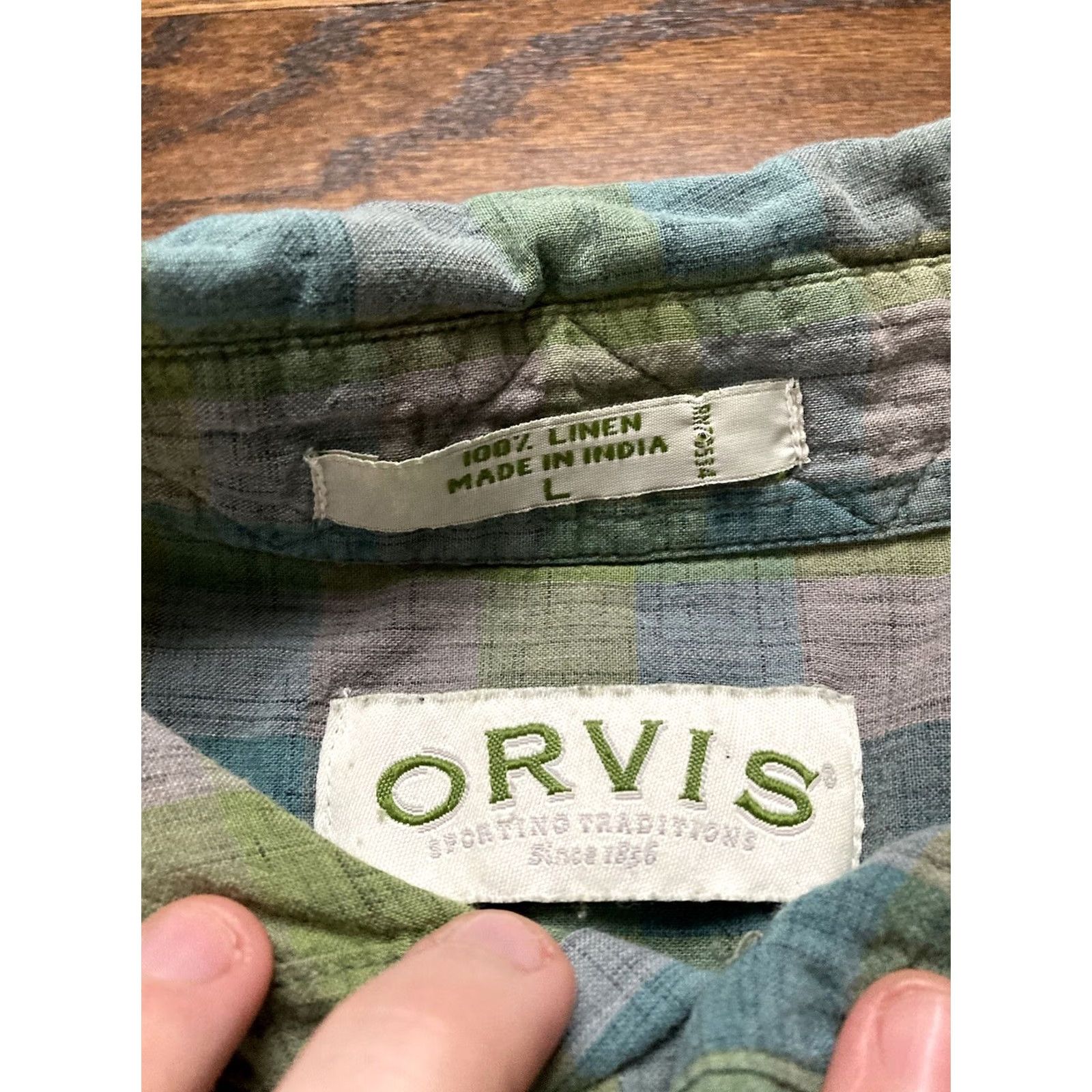 Orvis Orvis Shirt Button-Up Short Sleeve Plaid Linen Multicolor Large Men’s Sz L Green Blue Button-Down Collar Mens Size US L / EU 52-54 / 3 - 3 Thumbnail