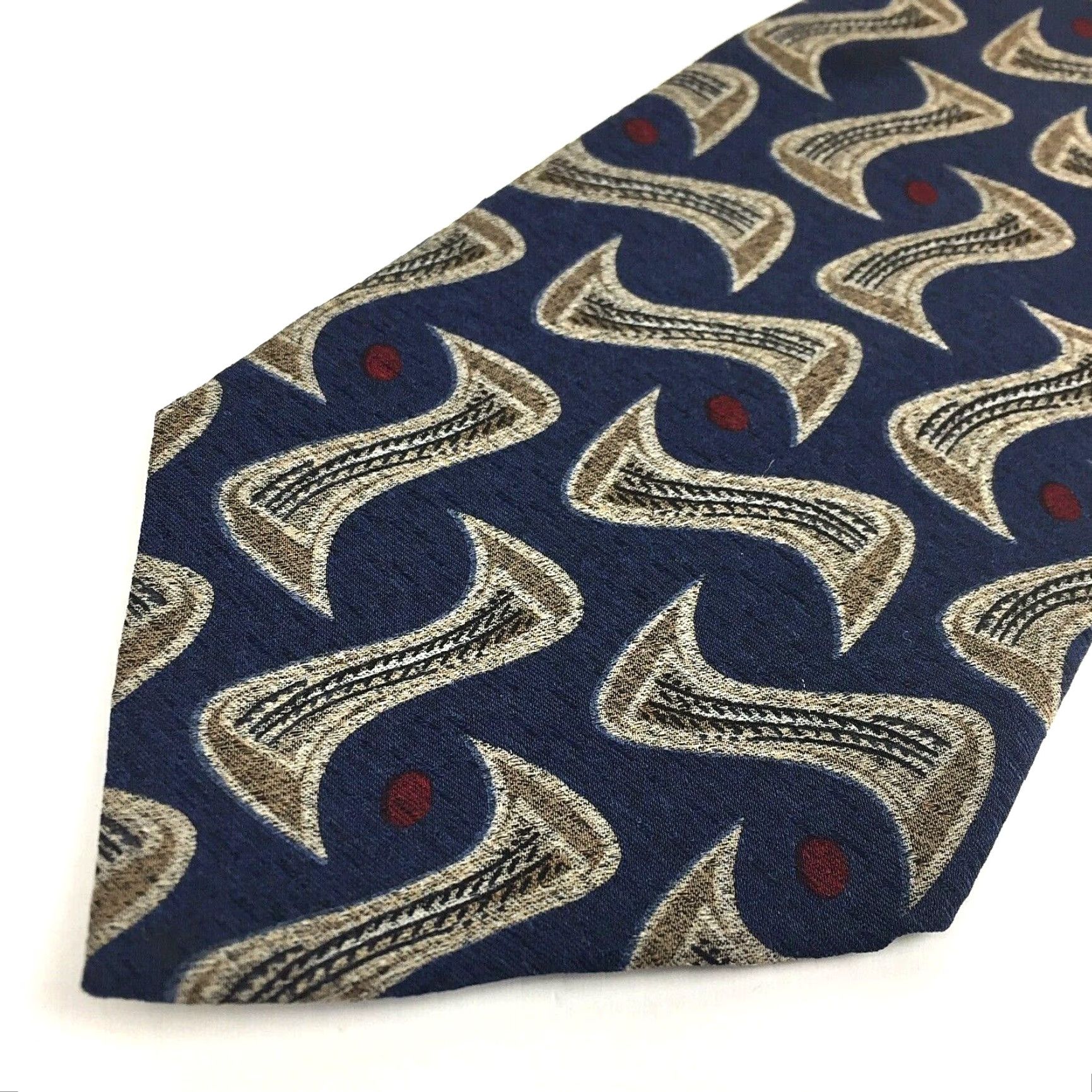 Vintage Gitman Brothers Thos David Necktie Blue Silk Hand Made Geometric Abstract Tie Men Short Length 58" width 4" Size ONE SIZE - 2 Thumbnail