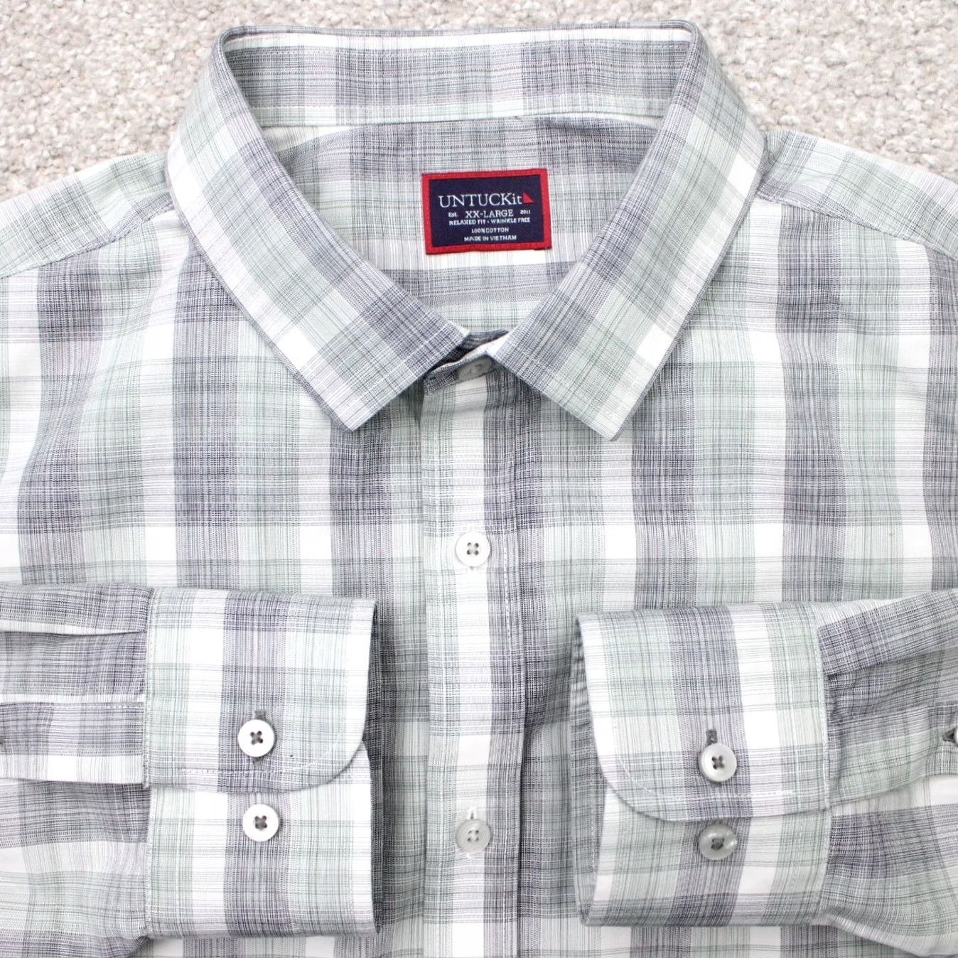 UNTUCKit UNTUCKit Shirt Men 2XL Gray/Blue Collared Button-Up Long Sleeve Cotton Linen Check Regular Fits Mens Size US XXL / EU 58 / 5 - 2 Thumbnail