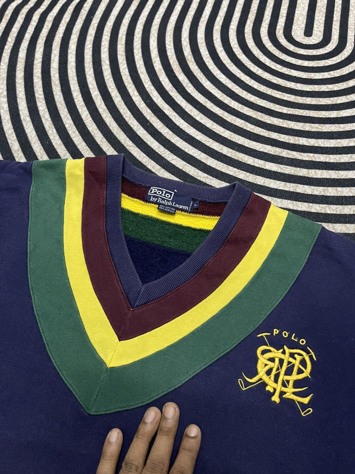 Polo Ralph Lauren 90s POLO BY RALPH LAUREN V-NECK COLLEGE STYLE SWEATER Size US L / EU 52-54 / 3 - 6 Thumbnail
