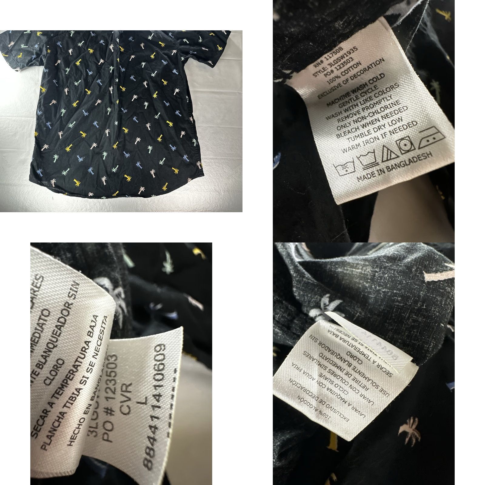 Levi's VINTAGE Levis Mens Button Up Shirt Mens Large Black Palm Trees AOP Tropical Surfwear Size US L / EU 52-54 / 3 - 8 Thumbnail