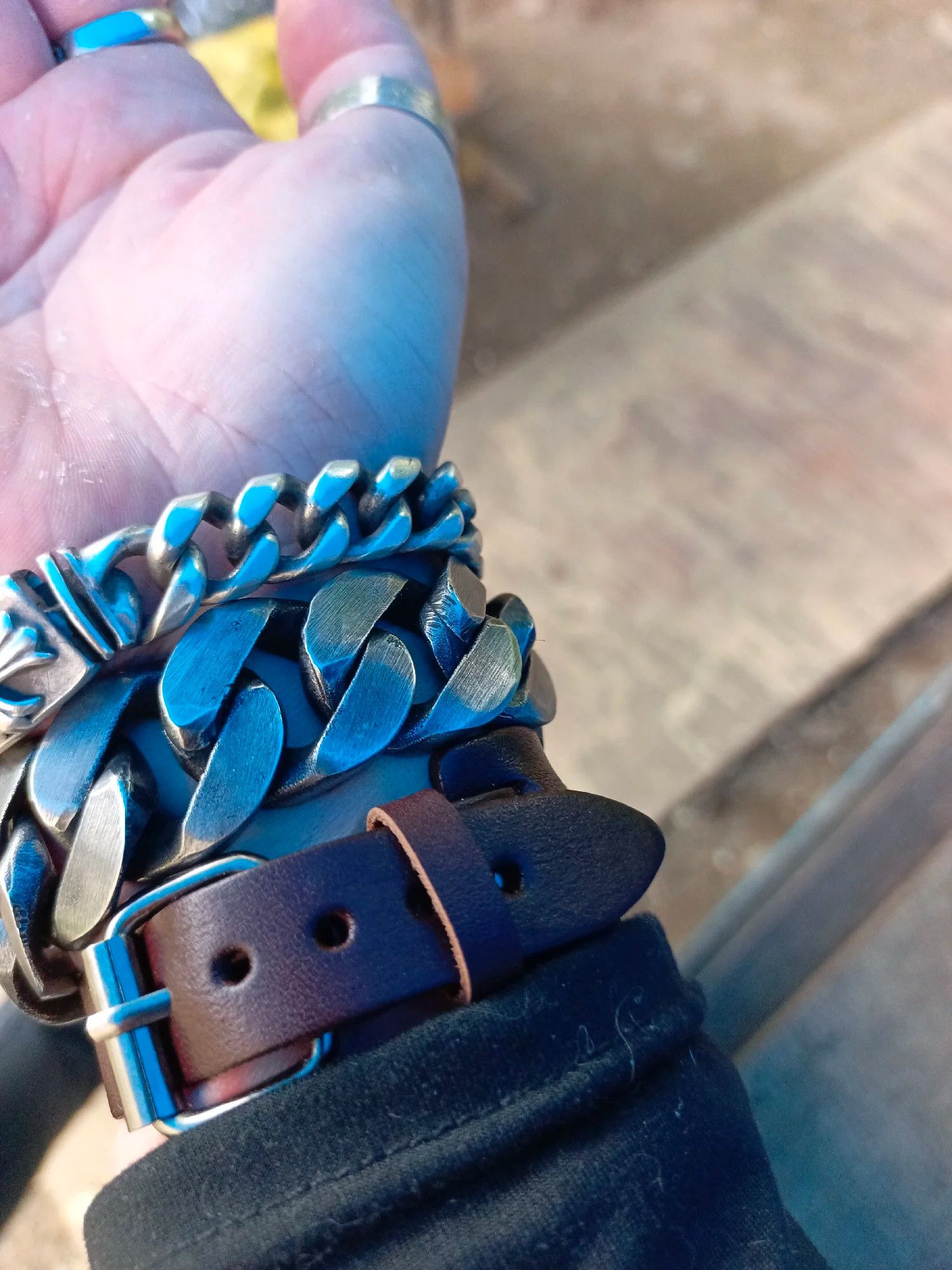 Other Cross Rolo Chain Leather Bracelet Accessories Cuff Gift Size ONE SIZE - 4 Thumbnail