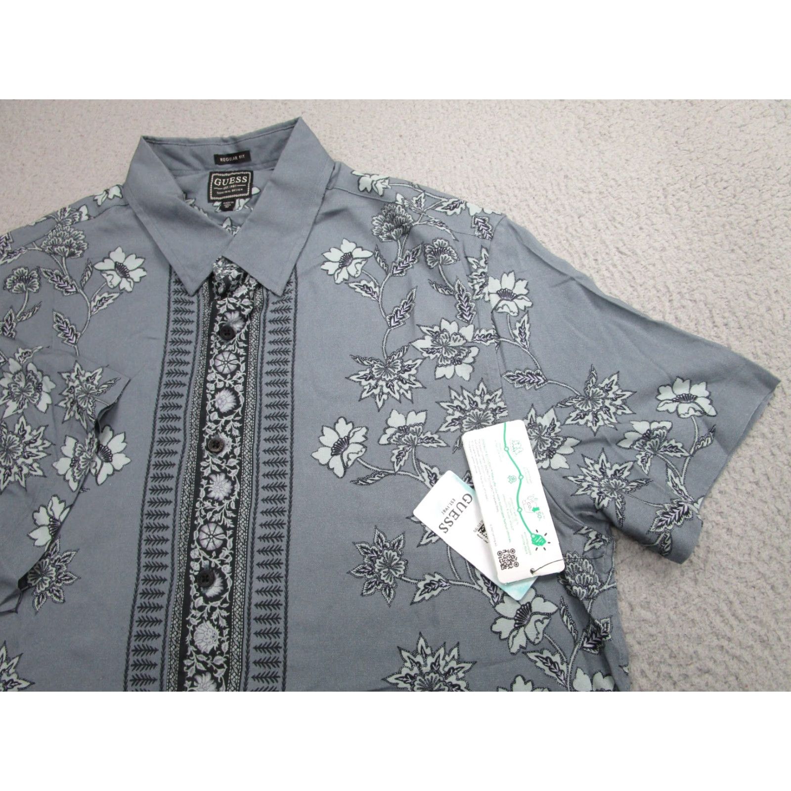 Guess GUESS Floral Button-Up Shirt Mens M Blue Rayon Hawaiian Classic Size US M / EU 48-50 / 2 - 5 Thumbnail