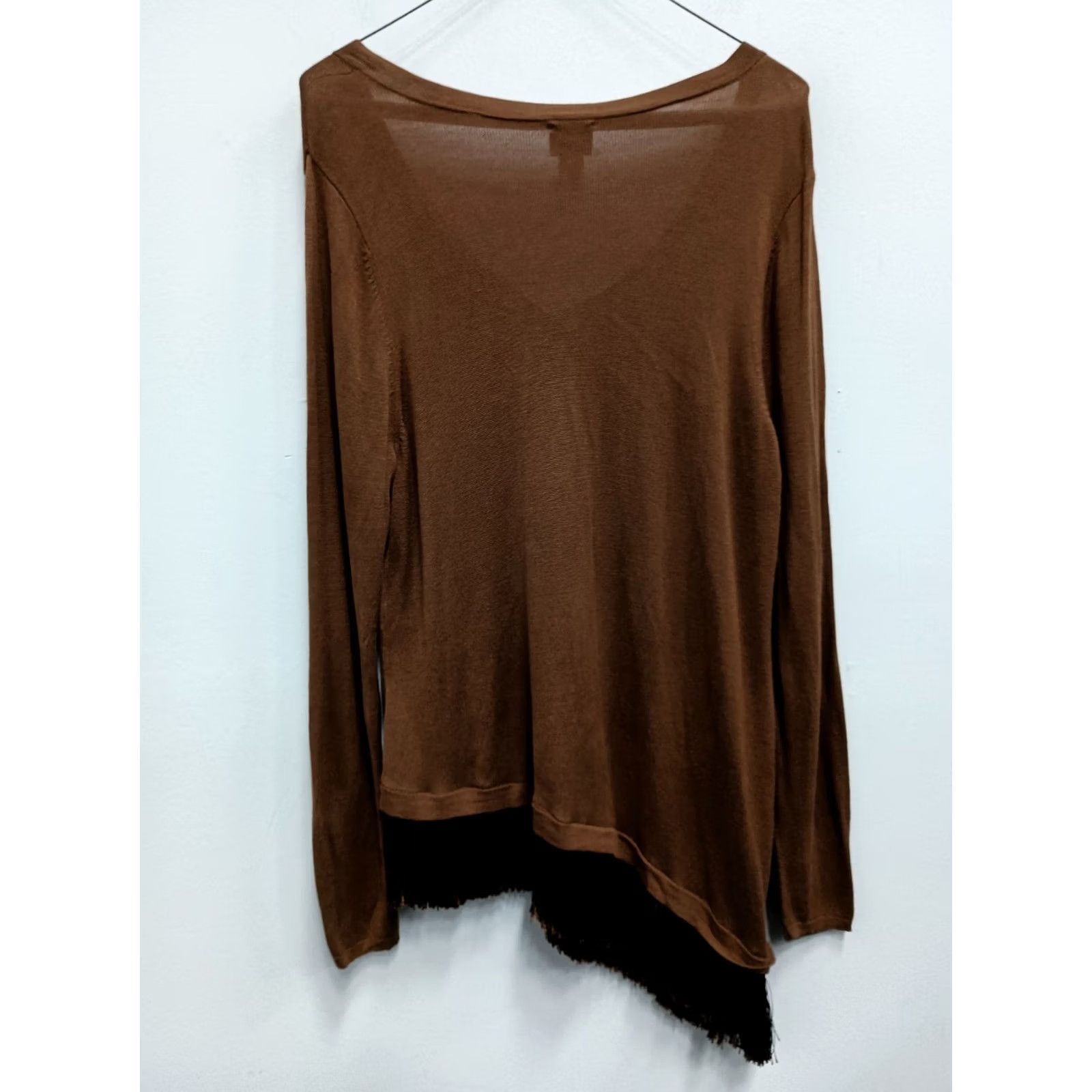 Vintage Chicos Womens Sweater Raglan Sleeve Large Brown Fringe Hem V-Neck Casual Pullover Knit Size L / US 10 / IT 46 - 7 Thumbnail