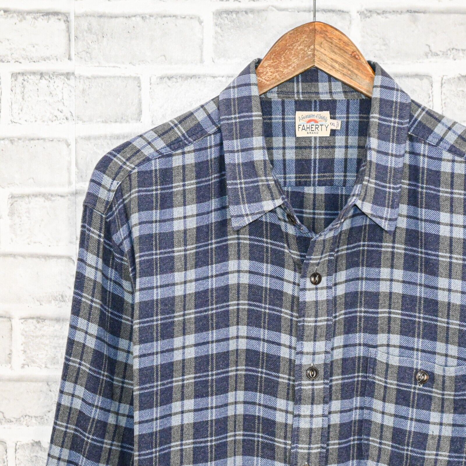 Faherty Faherty Brand Button up Flannel Shirt Blue Grey Plaid cotton Size US XXL / EU 58 / 5 - 5 Thumbnail