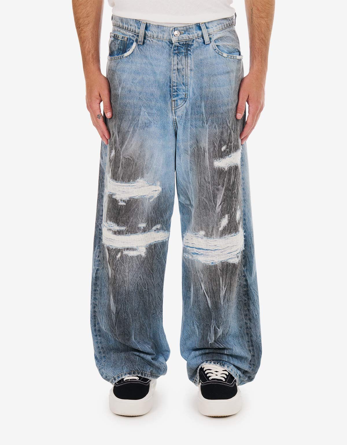 Nahmias Nahmias Blue Thrashed Baggy Jeans Size US 32 / EU 48 - 1 Thumbnail