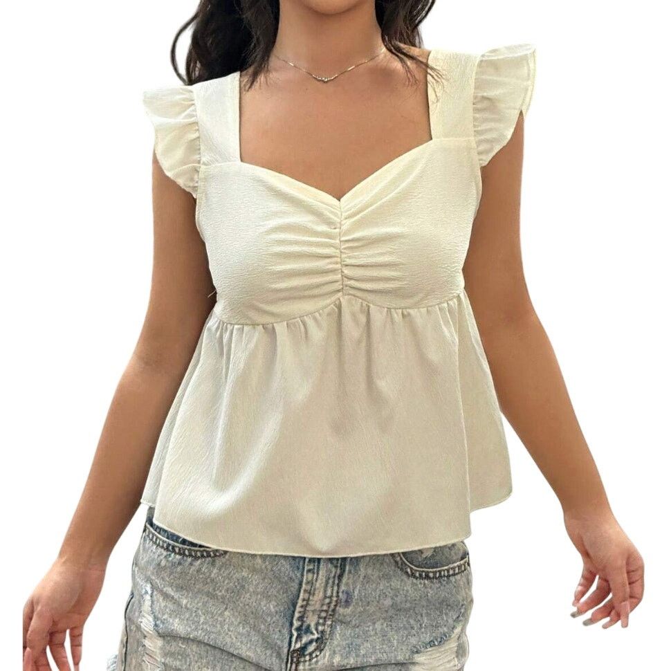 Shein Sweetheart Neckline Peplum Top in Cream, Size M Size M / US 6-8 / IT 42-44 - 1 Thumbnail