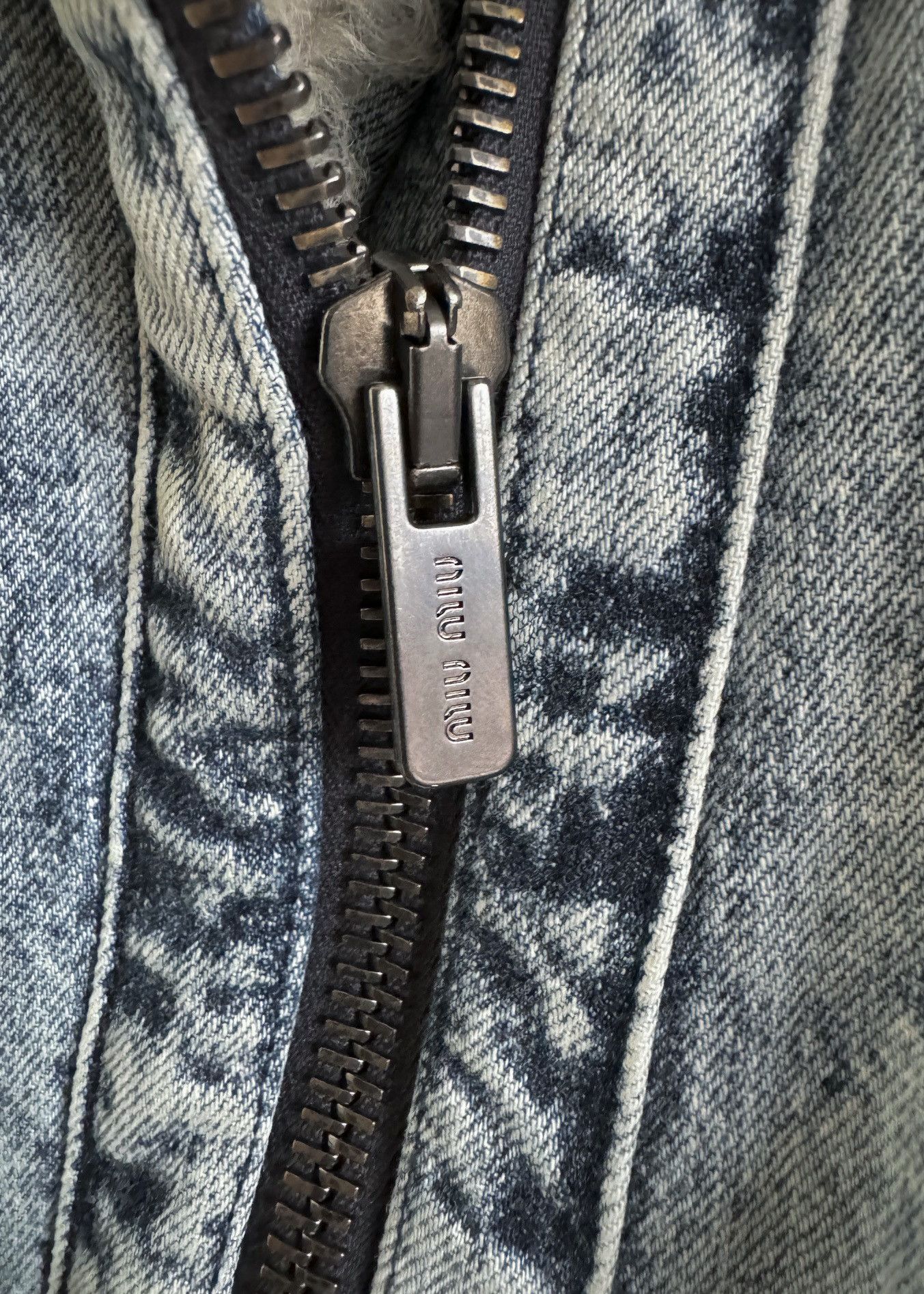 Miu Miu Miu Miu FW 2019 Blue Denim Shearling Aviator Biker Jacket Size XXS / US 00 / IT 34 - 6 Thumbnail