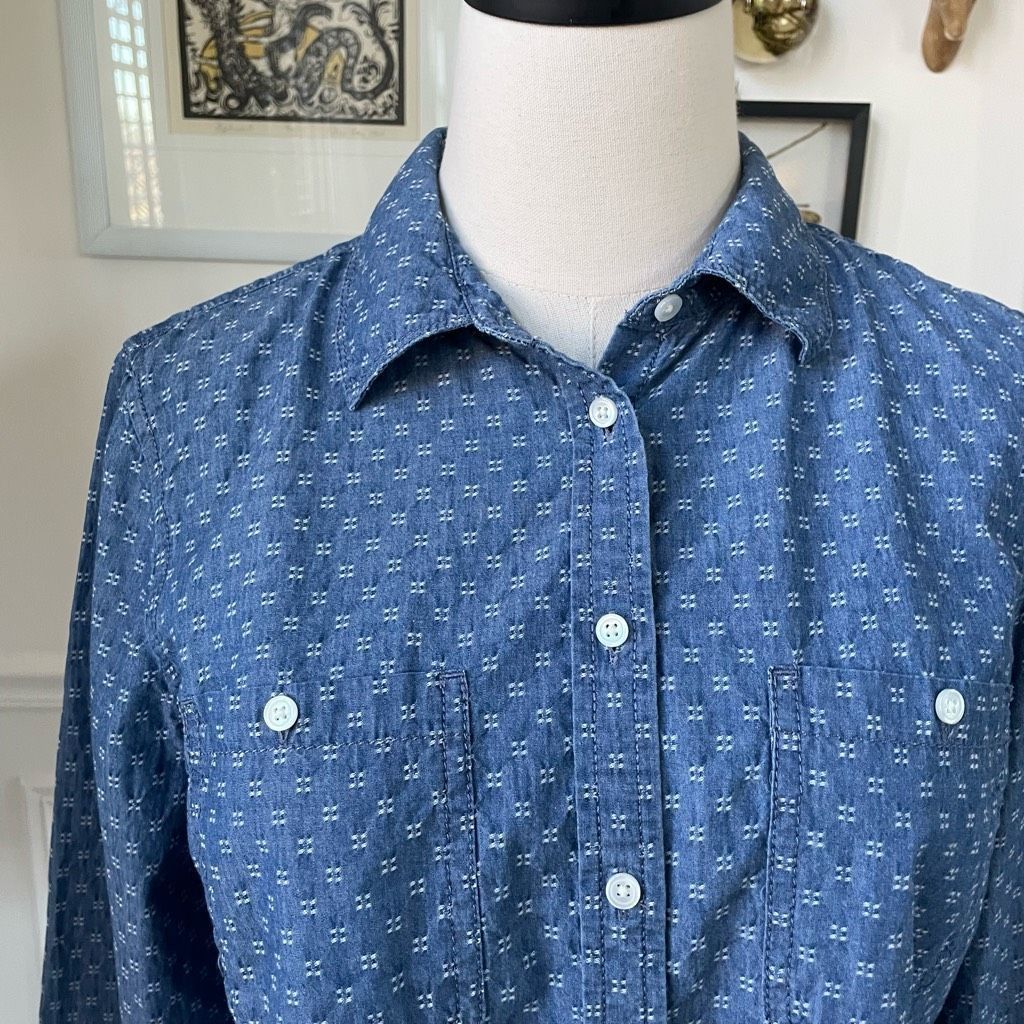 Other Talbots Pattern Chambray Button Up Shirt Blue M Size M / US 6-8 / IT 42-44 - 2 Thumbnail