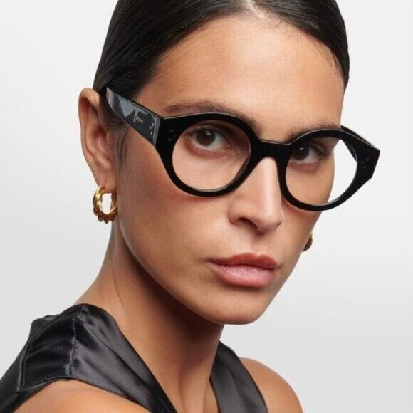 Celine Celine CL50123I 001 Eyeglasses Shiny Black 48mm Round Frame Size ONE SIZE - 2 Thumbnail