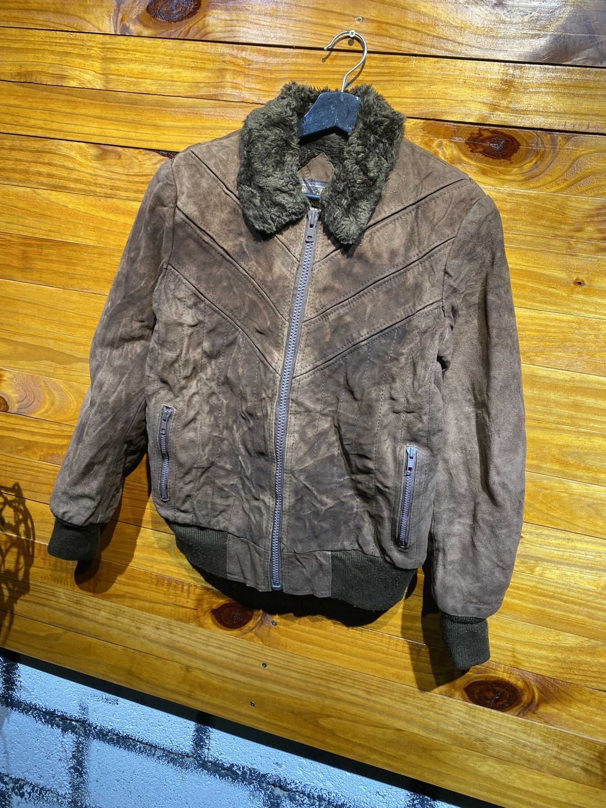 Genuine Leather Vintage Mr. GEAR Brown Suede Leather Jacket Shearling Collar Size US S / EU 44-46 / 1 - 4 Thumbnail