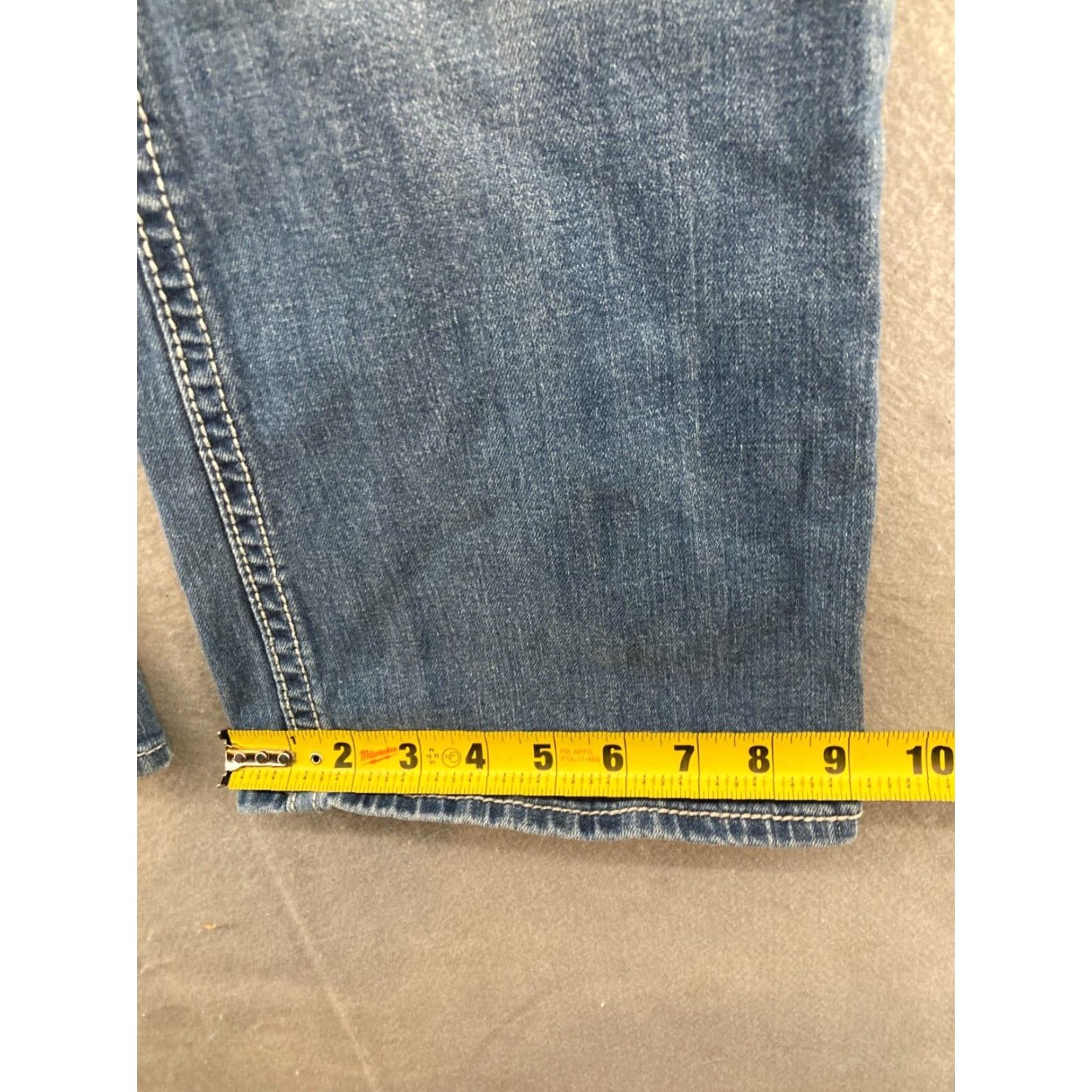 Express Express Bootcut Jeans Womens 32 Low Rise Distressed Thick Stitch Blue Cotton Blend Size 24" / US 00 / IT 34 - 6 Thumbnail