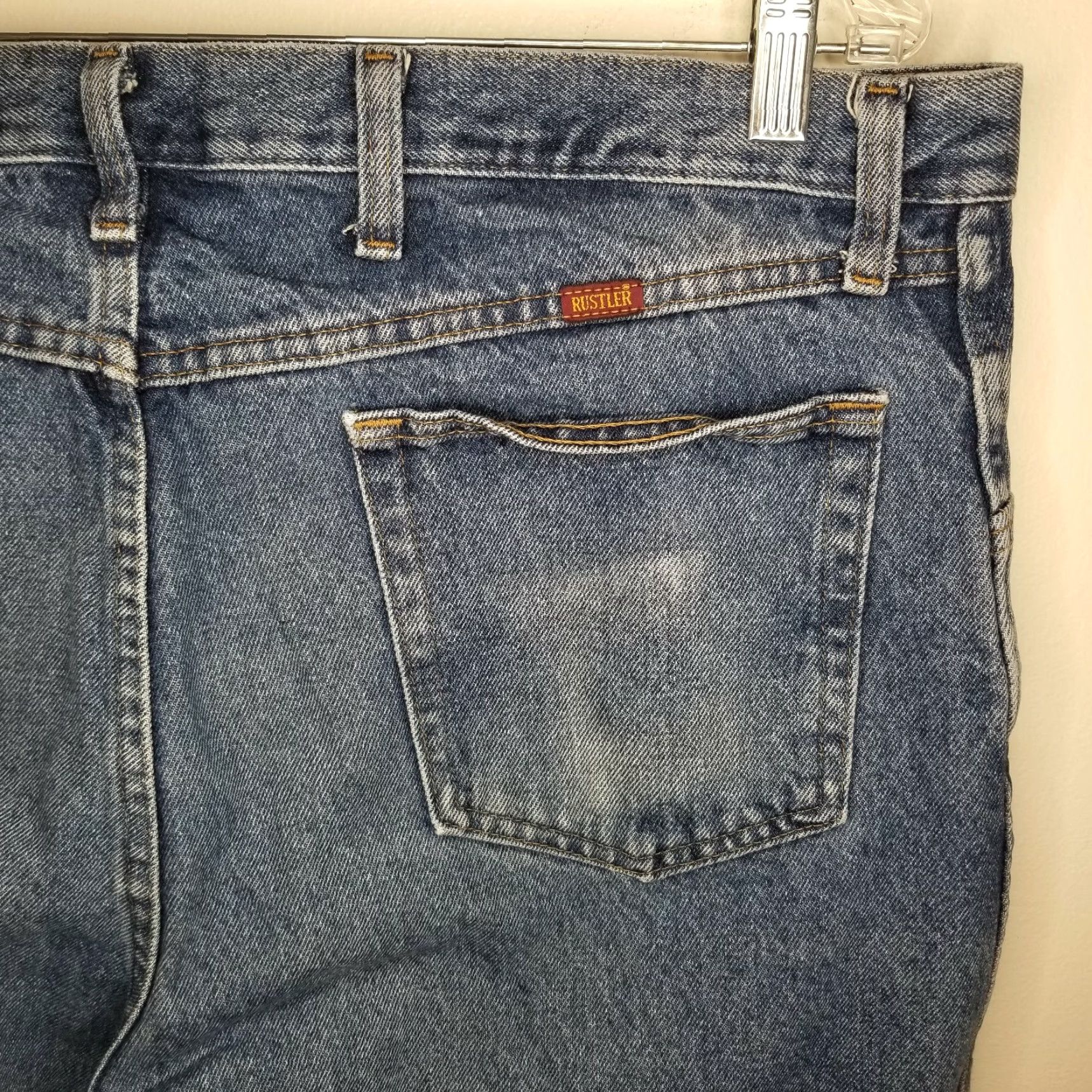 Vintage RUSTLER Jeans Straight Light Blue 38x30 Men Regular Inseam 30 Size 38 Blue - Mens Straight Jeans Size US 38 / EU 54 - 6 Thumbnail