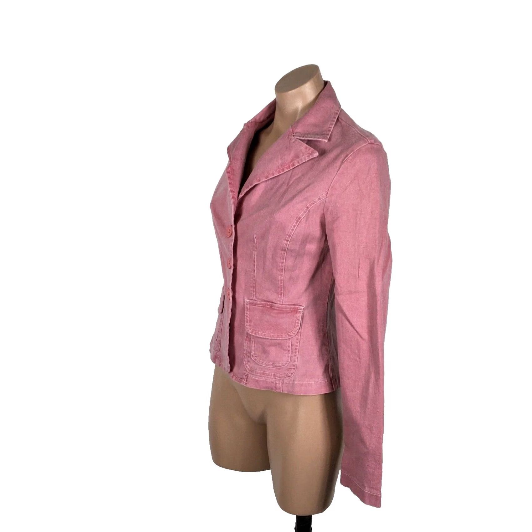 Guess VINTAGE GUESS Blazer Shirt Women XS Pink Red 90s Y2K Denim Cotton Blend USA Made Three Button Distressed Size XS / US 0-2 / IT 36-38 - 7 Thumbnail