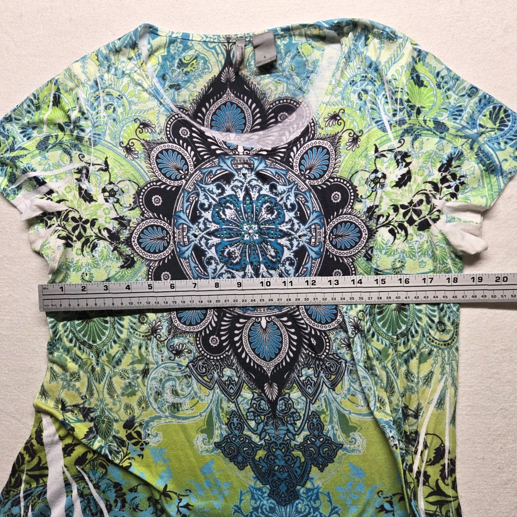 Vintage New Directions Shirt Adult Large Blue Green Short Sleeve Crew Neck Womens Size L / US 10 / IT 46 - 4 Thumbnail