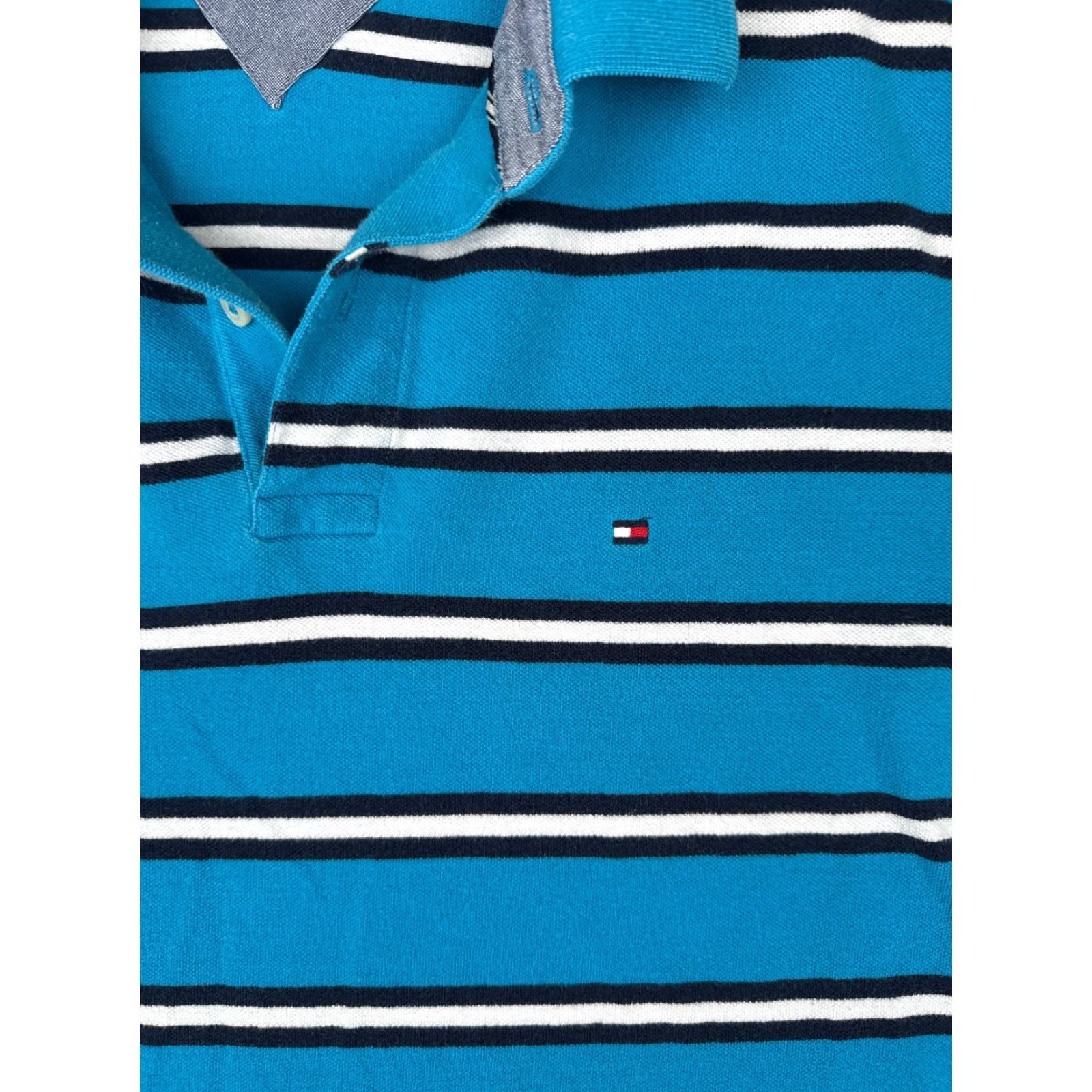 Tommy Hilfiger Tommy Hilfiger Shirt Men Large Blue White Stripe Cotton Custom Fit Polo Golf Mens Size US L / EU 52-54 / 3 - 6 Thumbnail