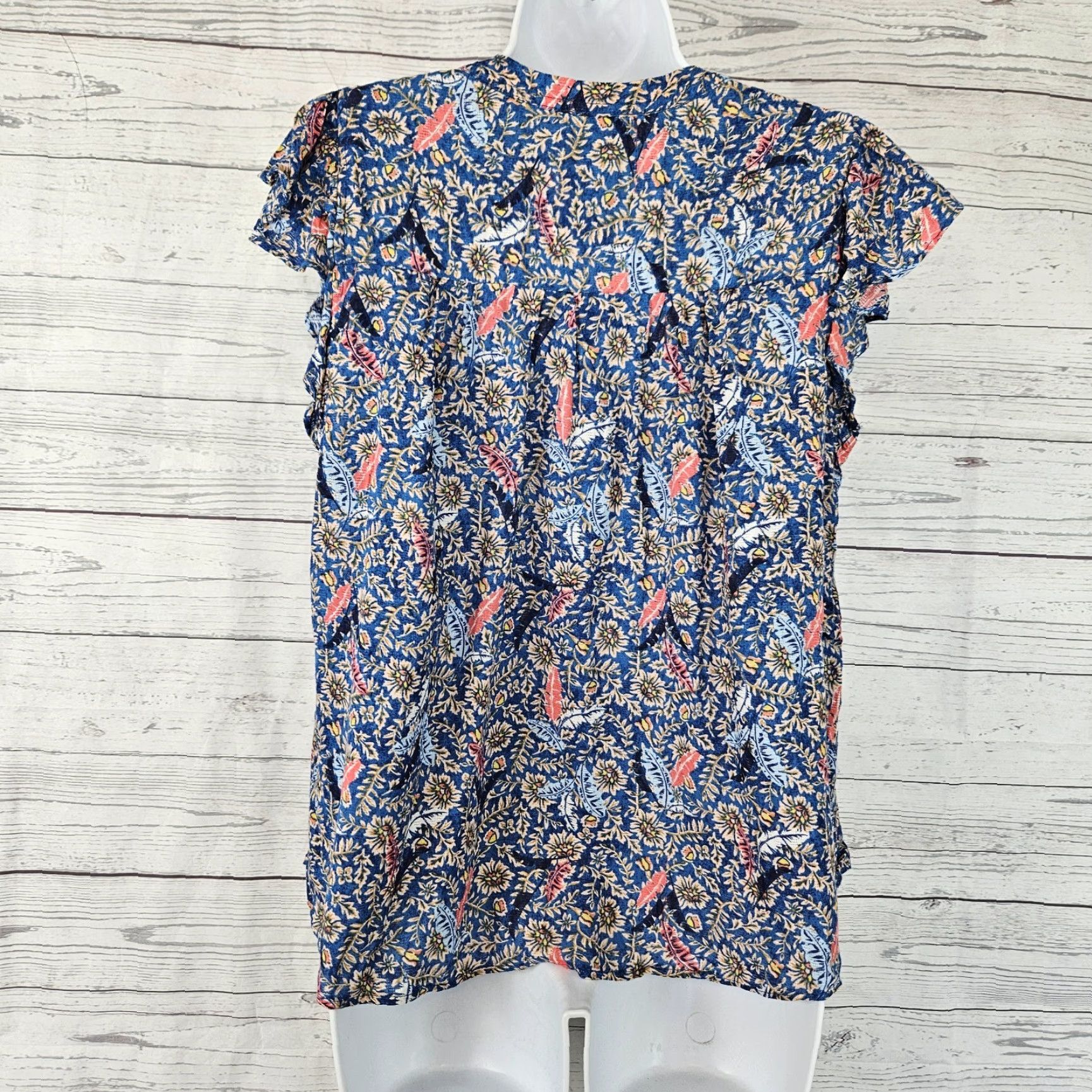 Vintage Knox Rose Womens Top Sz Medium Blue Pink Floral Feathers Short Sleeve Blouse Regular M Womens Size M / US 6-8 / IT 42-44 - 3 Thumbnail