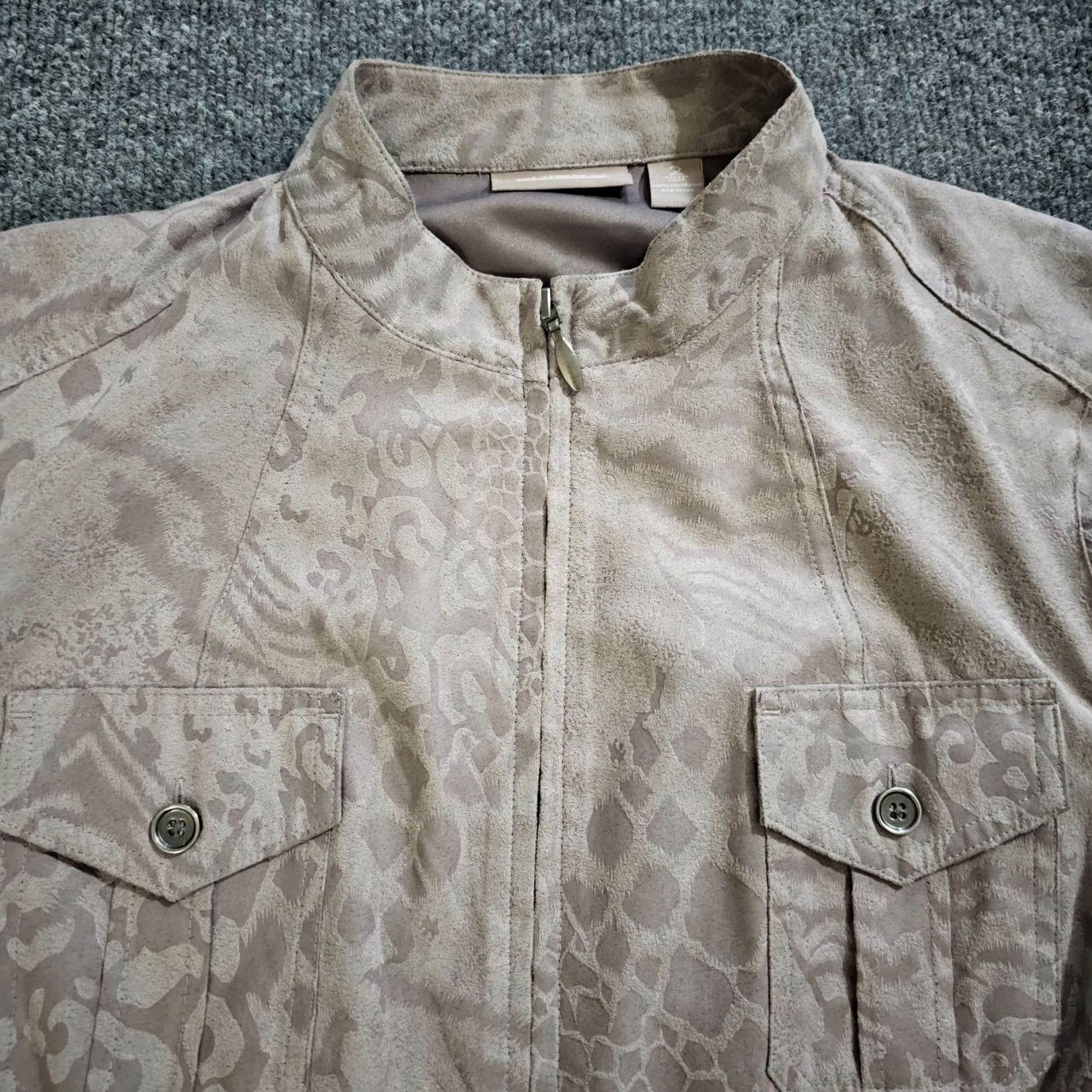 Vintage Chicos Jacket Womens Large Tan Animal Print Long Sleeve Full Zip Casual Career Jacket Size L / US 10 / IT 46 - 2 Thumbnail
