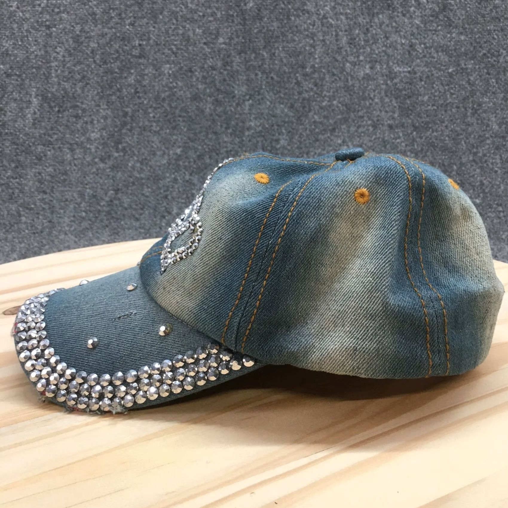 Logo 7 Baseball Hat Womens Blue OS Studded Distressed Embroidered Logo Crown Rhinestone Size ONE SIZE - 5 Thumbnail