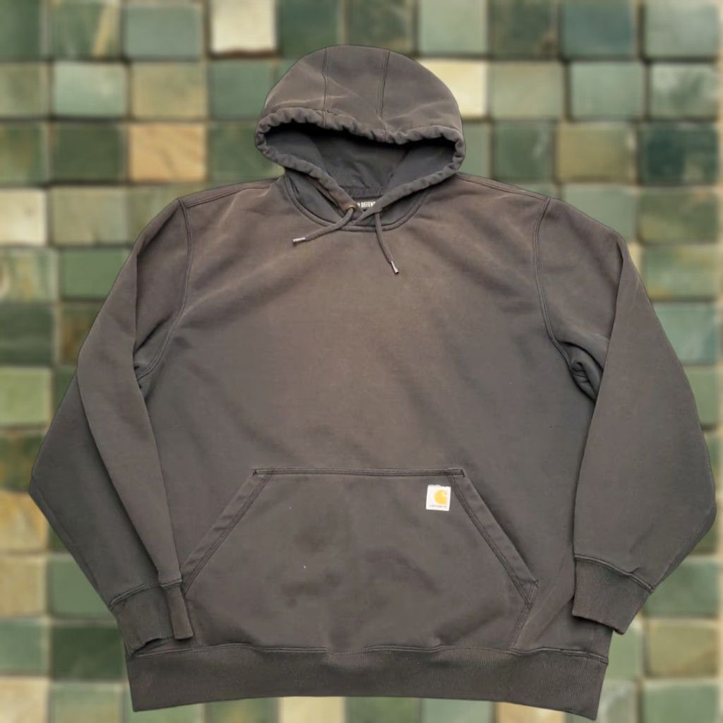 VINTAGE Carhartt Hoodie Mens 2XL Black Rain Defender Pullover TS0615M Workwear hooded fleece water resistant logo solid 90s Mens