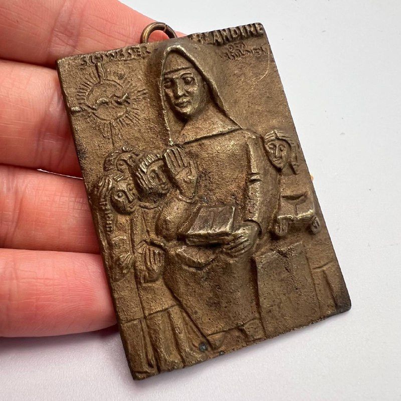 1970 Vintage German Bronze Plaque Sister Blandine Icon