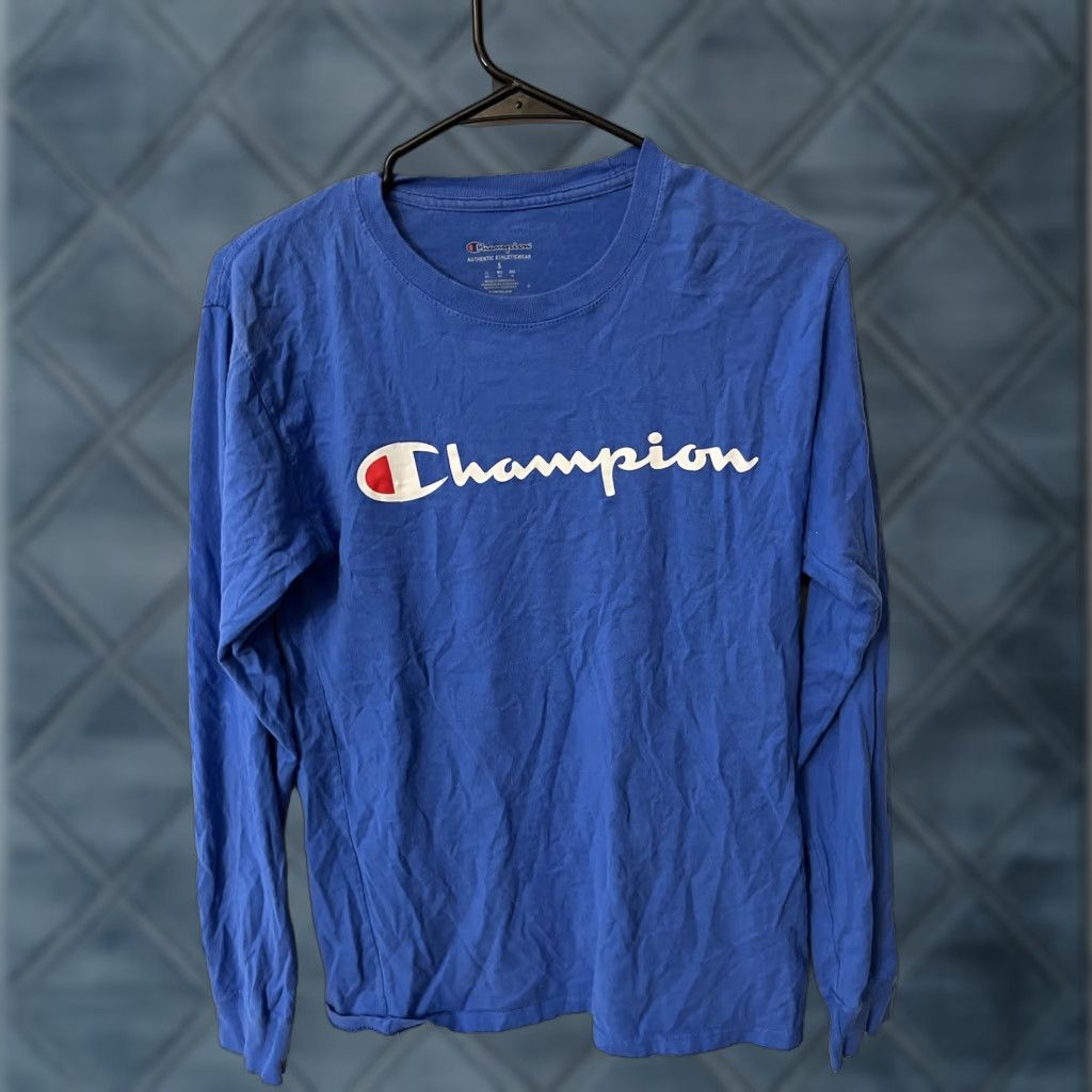 Champion Champion Mens T-Shirt Long Sleeve Pullover Logo Blue Small Cotton Regular Shirt Mens Size US S / EU 44-46 / 1 - 1 Thumbnail
