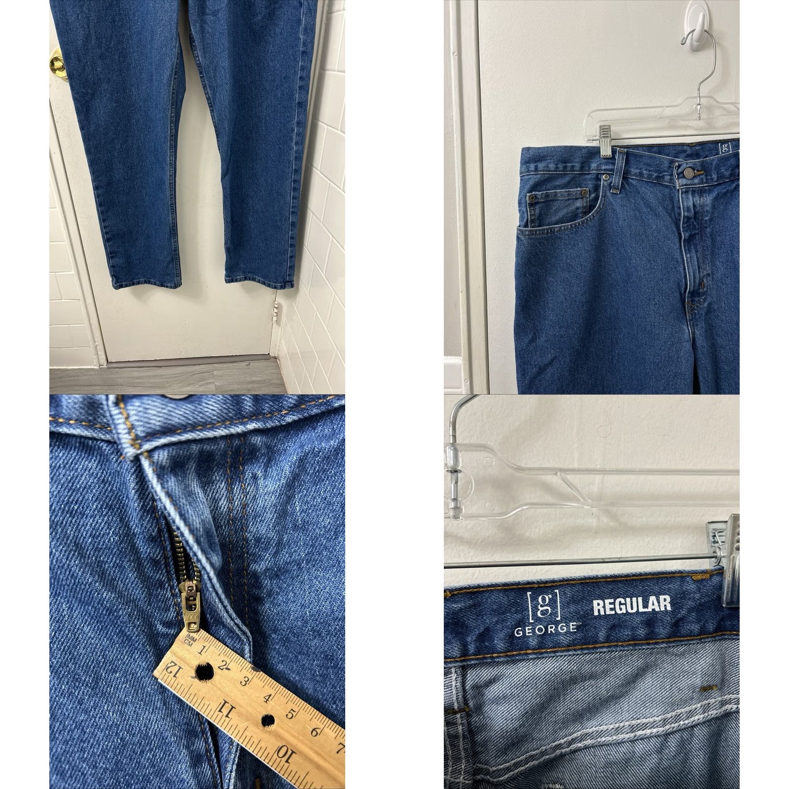 George George Jeans Mens 40x32 Blue Regular Fit Denim Pants Straight Leg 5-Pocket Zipper Button INSEAM 32 YKK Size US 40 / EU 56 - 8 Thumbnail