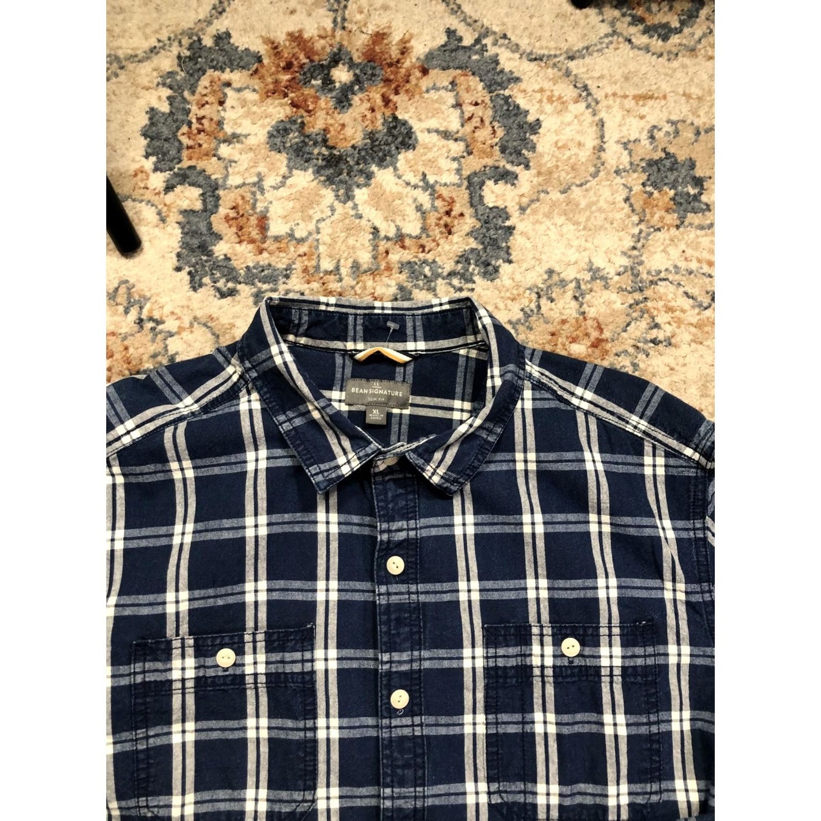 Vintage L.L.Bean Signature Shirt Mens XL Blue Plaid Long Sleeve Slim Fit Button Casual Size US XL / EU 56 / 4 - 2 Thumbnail