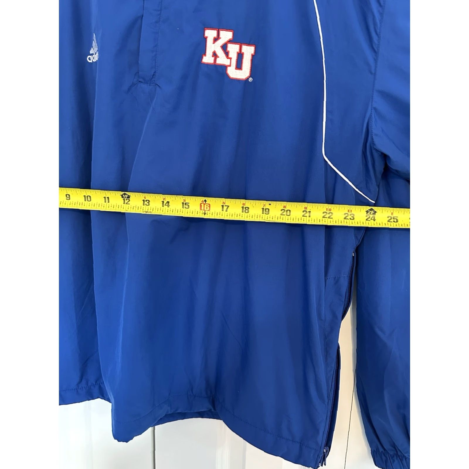 Adidas KU Kansas Adidas Windbreaker Pullover Mens XL Blue 1/4 Zip Jacket College Logo Windbreaker Lightweight Casual Regular Nylon Polyester Nylon Polyester Size US XL / EU 56 / 4 - 5 Thumbnail