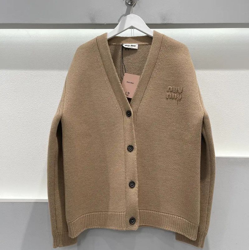 Miu Miu Miu Miu Women's Khaki Wool Cardigan with Logo 0089 Size ONE SIZE - 1 Thumbnail