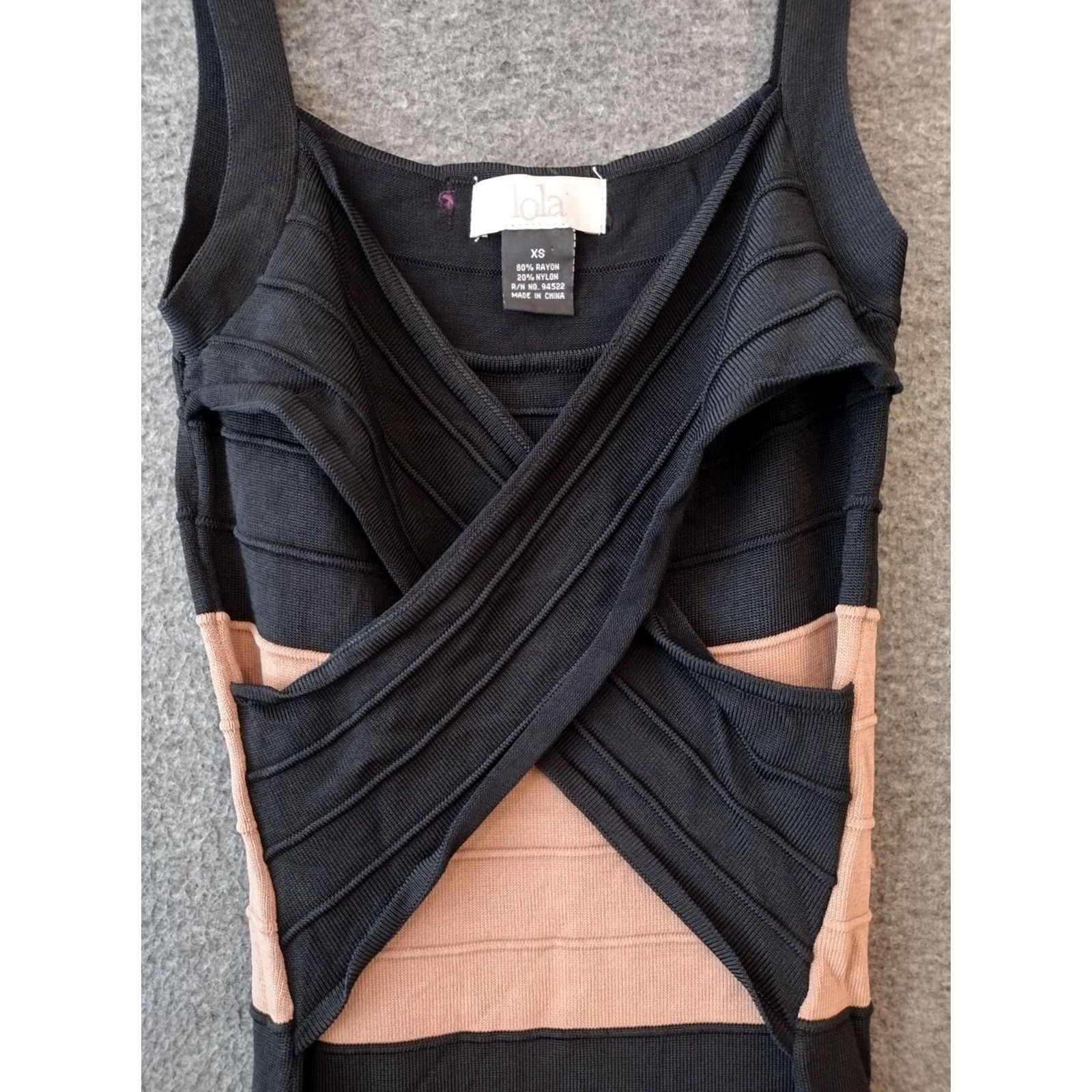 Vintage Lola Women's Bodycon Sleeveless Pencil Dress Overlap Back Striped XS Black and White Size XS / US 0-2 / IT 36-38 - 3 Thumbnail