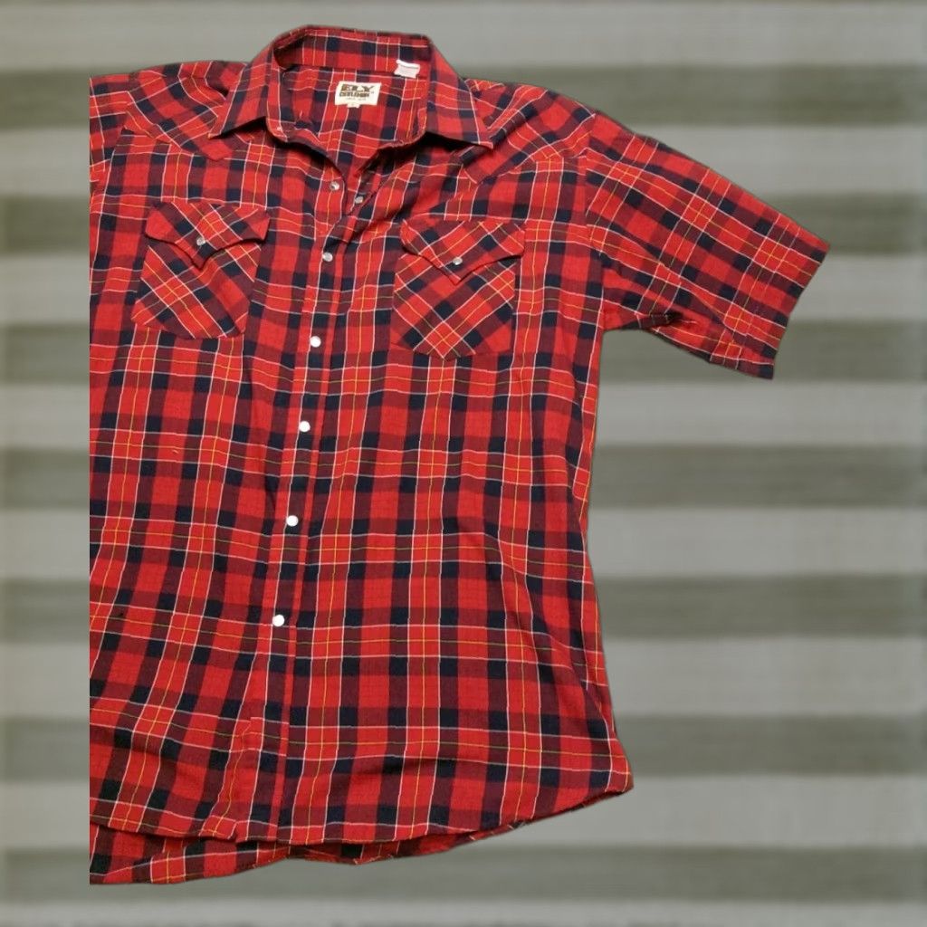 Vintage Ely Cattleman Western Red Plaid Shirt Mens L Short Sleeve Pearl Snap Cowboy Western 90s USA Buttons Pockets Cotton Blend Vintage Size US L / EU 52-54 / 3 - 1 Thumbnail