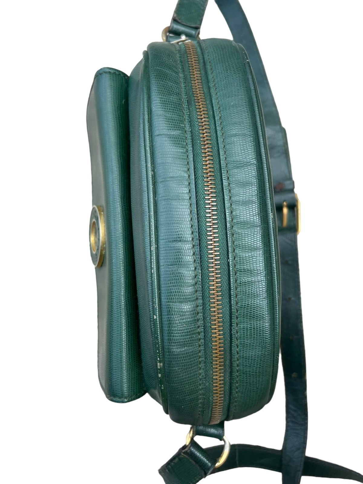 Celine × Leather Vintage CELINE Distress Patina Green Leather Bag riri Zipper Size ONE SIZE - 20 Thumbnail
