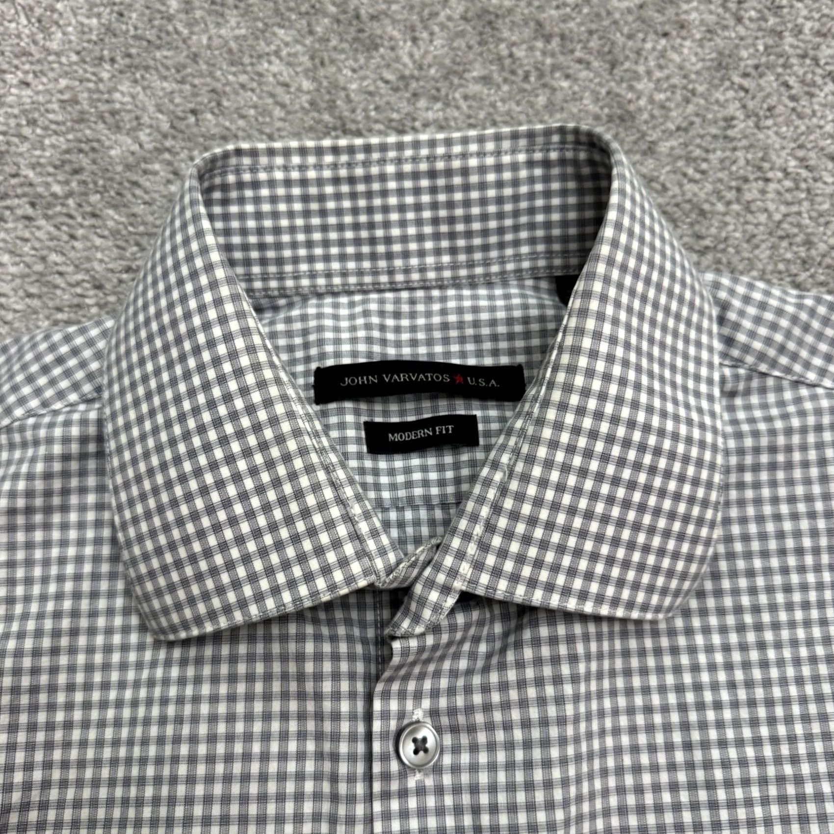 John Varvatos John Varvatos Mens Gray White Check Gingham Dress Shirt USA Modern Fit Top 15.5 Size US L / EU 52-54 / 3 - 3 Thumbnail