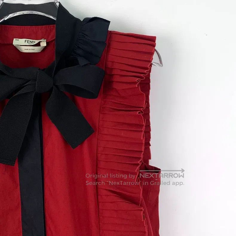 Fendi Fendi Red Tie Bow Cotton Lace Trim Sleeveless Dress Size XXS / US 00 / IT 34 - 3 Thumbnail