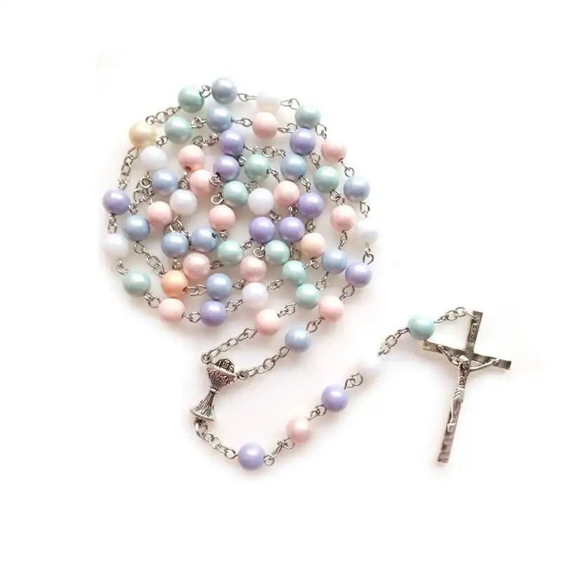 Jewelry × Vintage Acrylic Beads Rosary Necklace Pendant Holy Grail Cross Size ONE SIZE - 3 Thumbnail