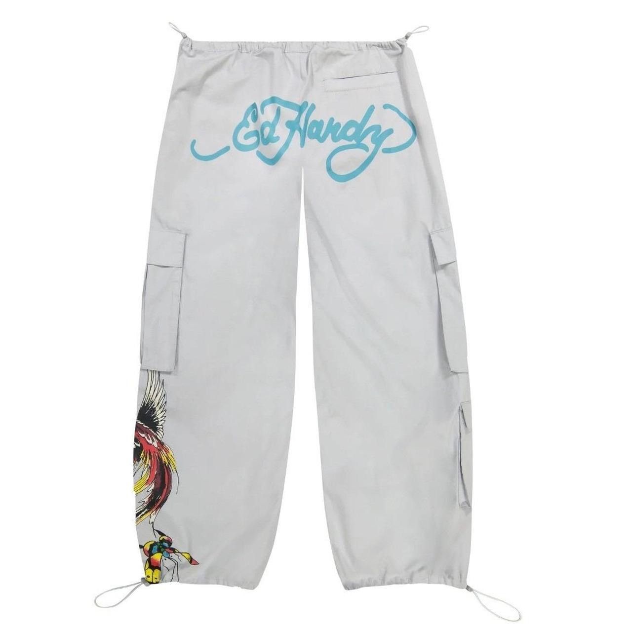 Ed Hardy Ed Hardy Butterflies Poplin Cargo Pants Light Grey LARGE Size 32" / US 10 / IT 46 - 2 Thumbnail