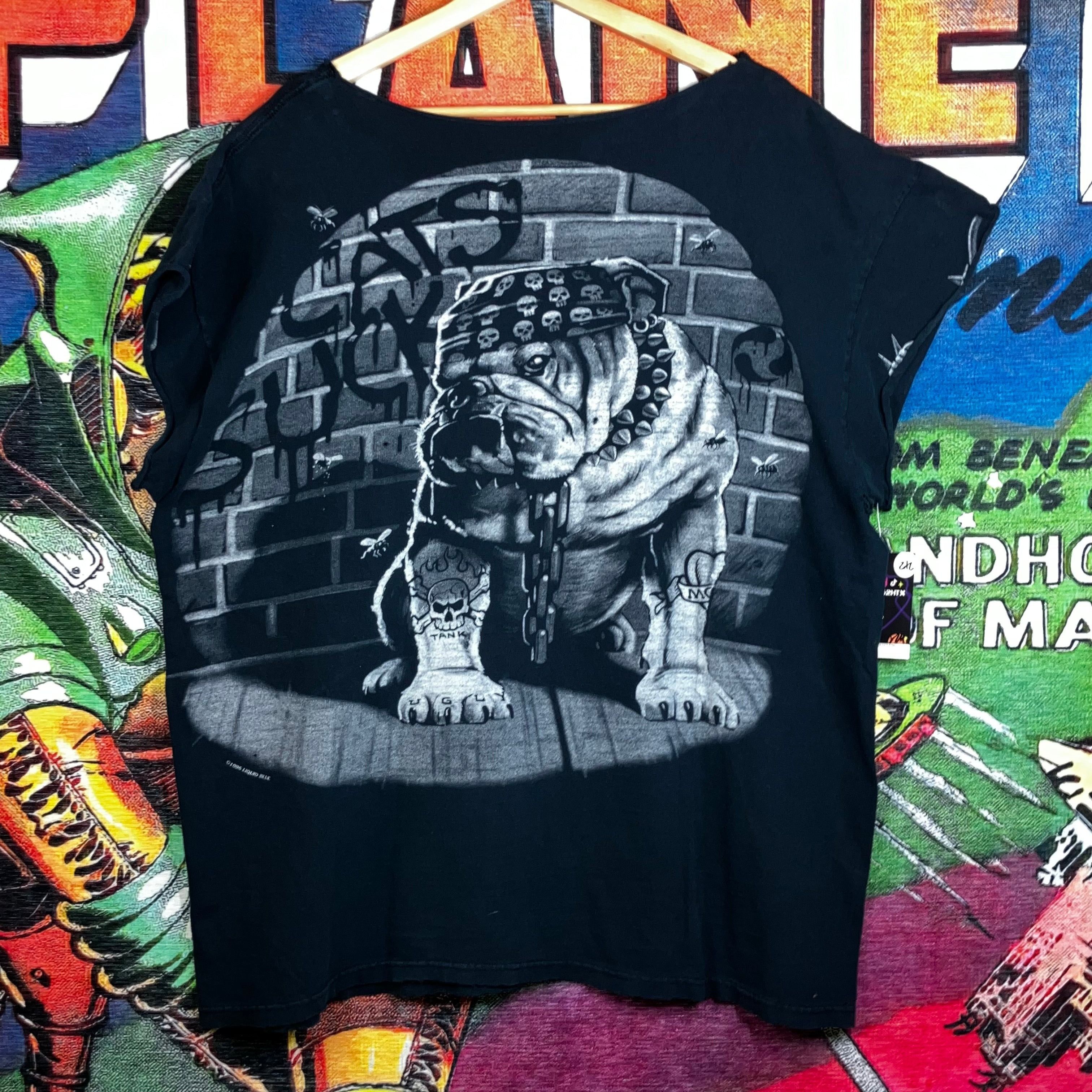 Liquid Blue × Vintage Thrashed/ Chopped Y2K Liquid Blue Bull Dog “Cats Suck” Graph Size US XXL / EU 58 / 5 - 2 Thumbnail