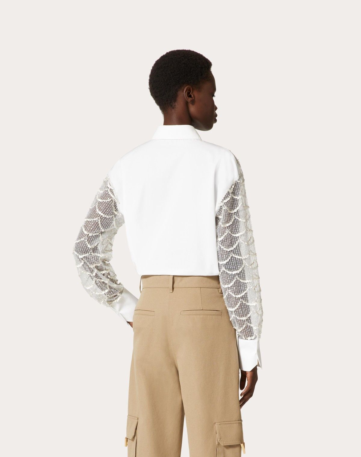 Valentino o1s1wg110525 Embroidered Tulle Illusione Shirt in White Size L / US 10 / IT 46 - 5 Thumbnail
