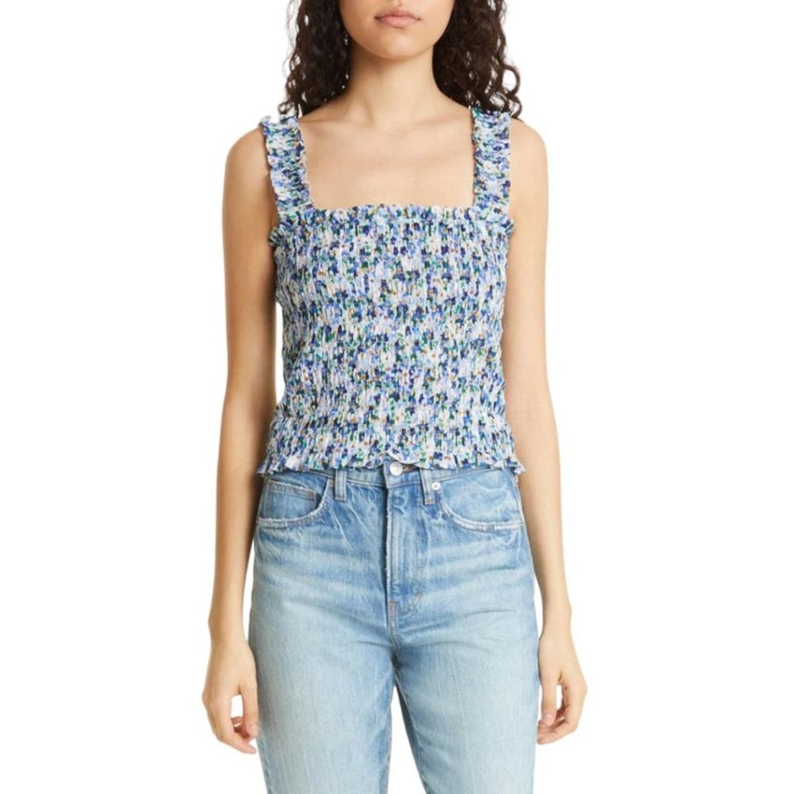 Veronica Beard Veronica Beard Averie Smocked Cropped Tank Blue XL NWOT $298 Size XL / US 12-14 / IT 48-50 - 1 Thumbnail