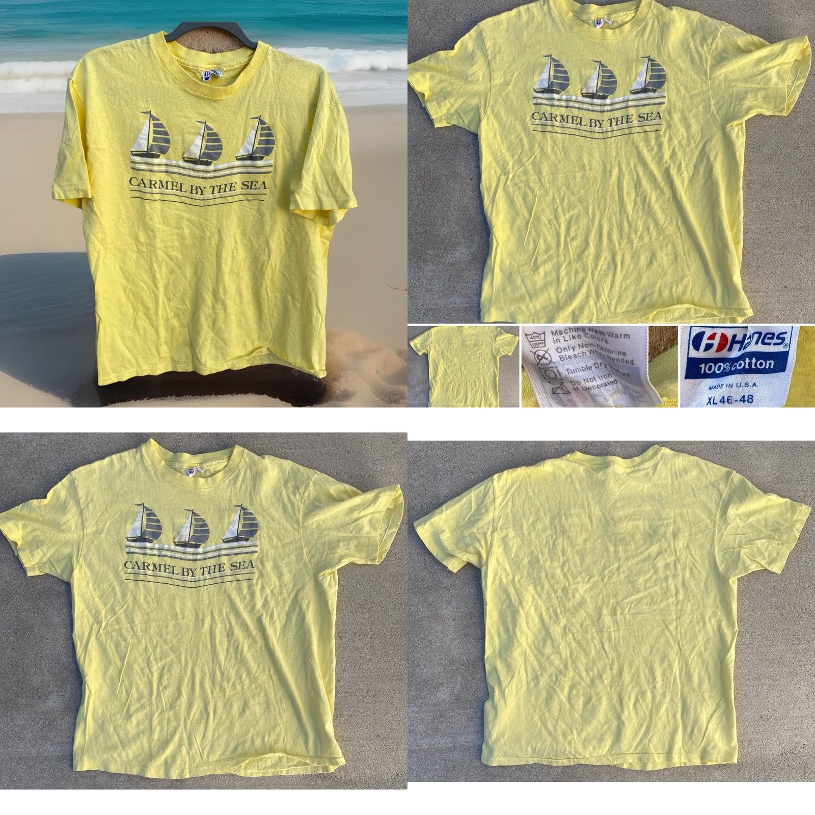 Hanes Vintage Hanes Sailboat Graphic Tee T-Shirt XL Men Yellow Nautical California Beach 90s Sailboats Maritime Shirt Size US XL / EU 56 / 4 - 8 Thumbnail