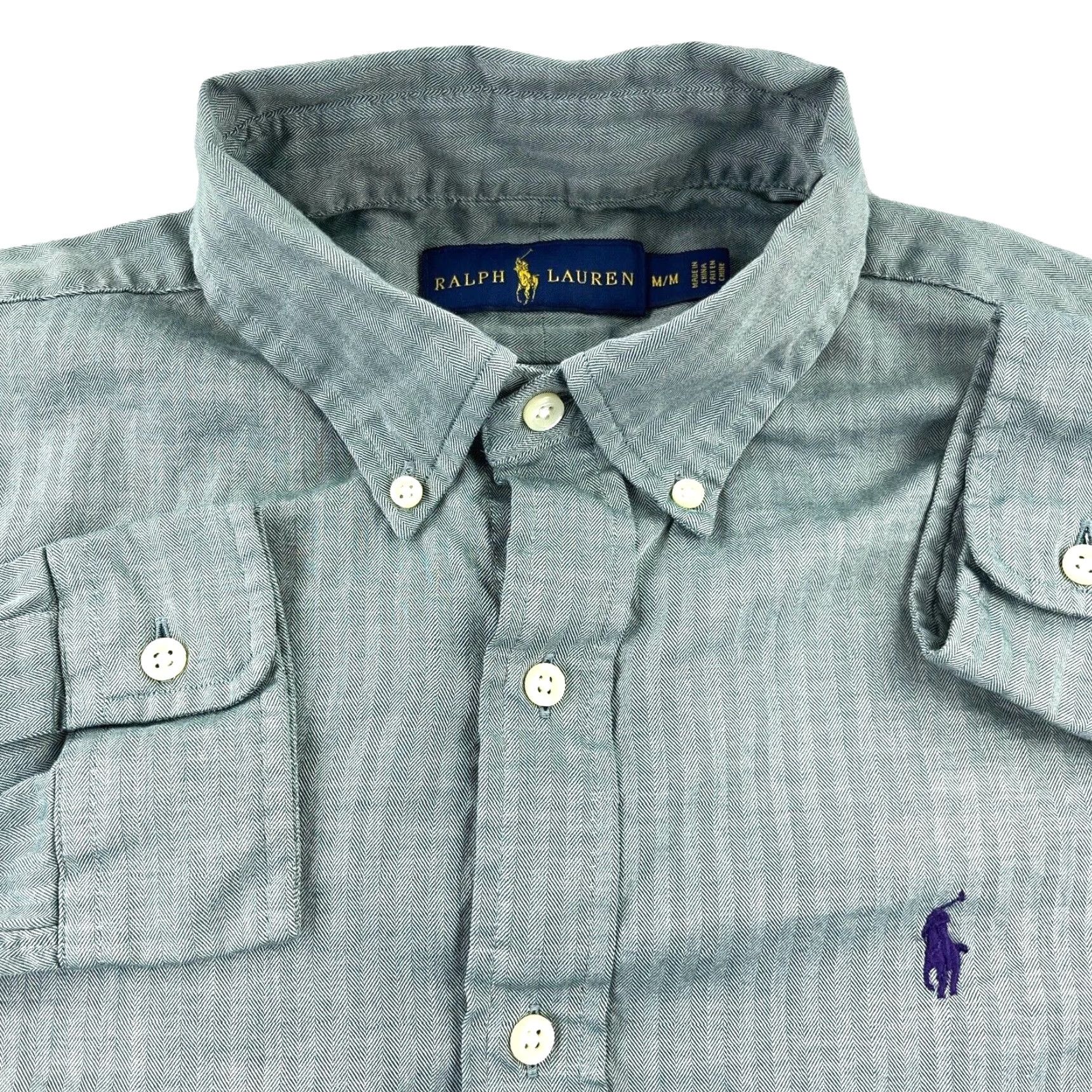 Ralph Lauren Ralph Lauren Shirt Men Medium Green Button Up Regular Fit Dress Soft Blue Pony Mens Size 40R - 2 Thumbnail
