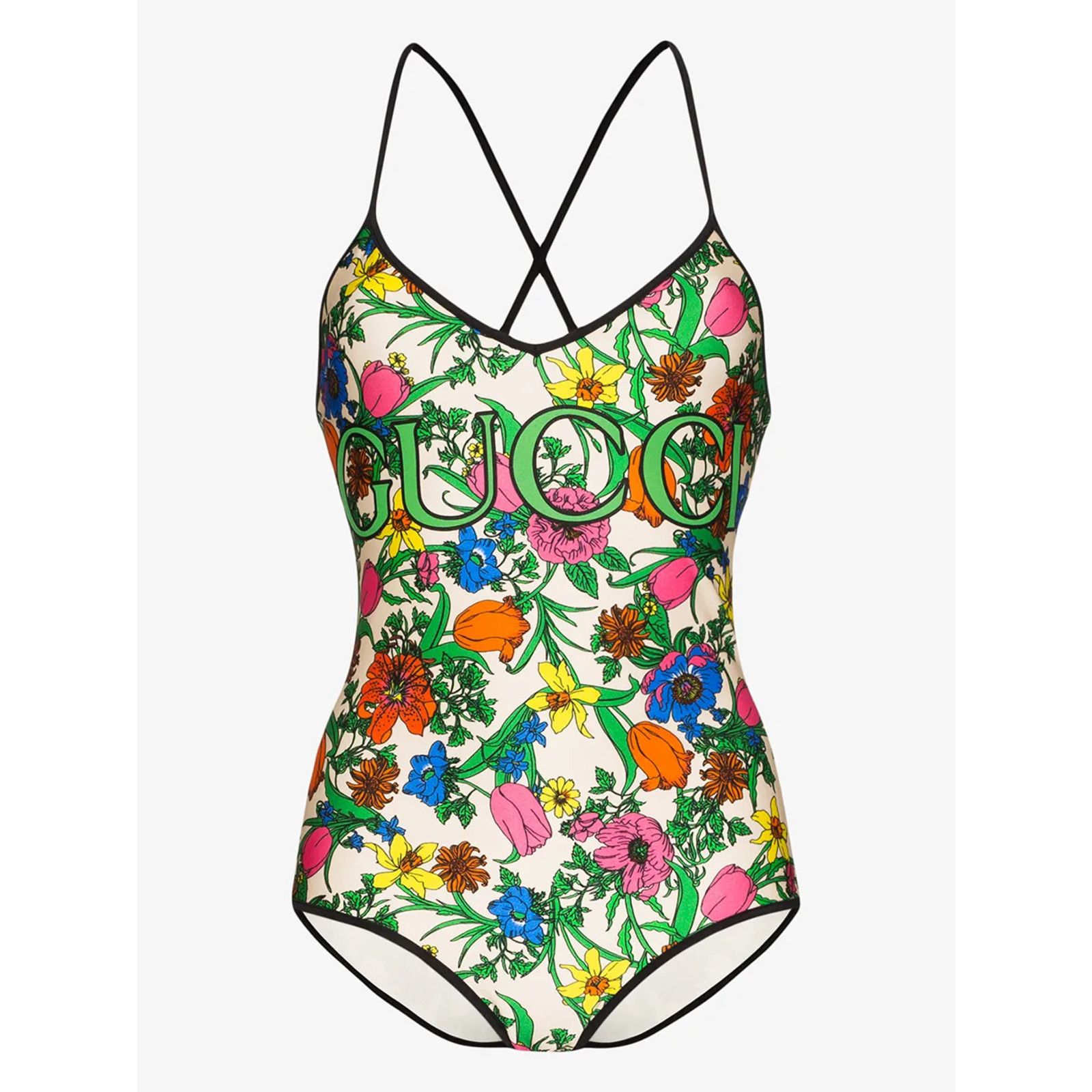 Gucci Gucci Floral Print Logo Criss Cross One Piece Swimsuit S Size S / US 4 / IT 40 - 1 Thumbnail