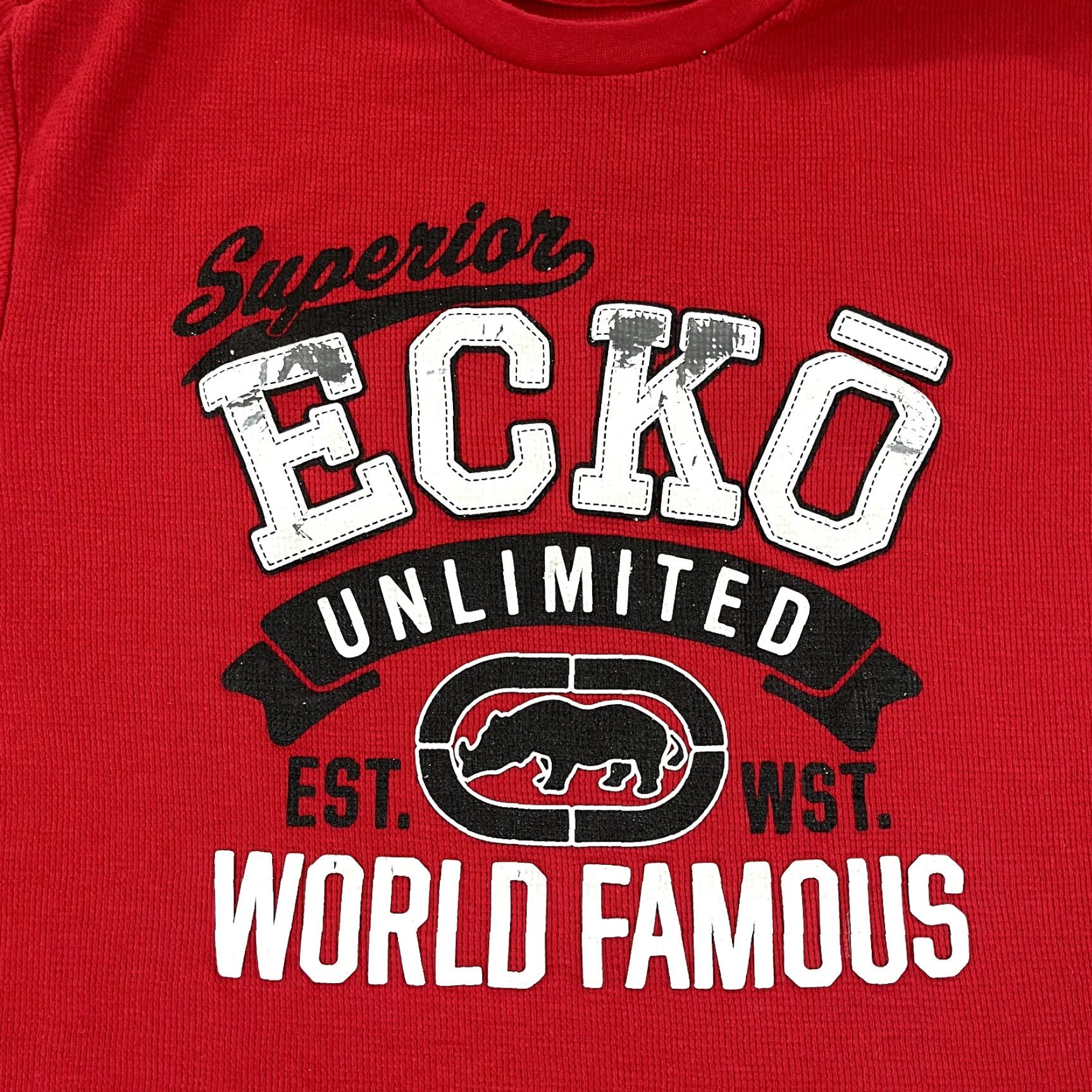 Ecko Unltd. VINTAGE ECKO UNLTD Shirt Mens L/XL Red Waffle Thermal Knit Skate Y2K Grunge Spellout Size US XL / EU 56 / 4 - 2 Thumbnail