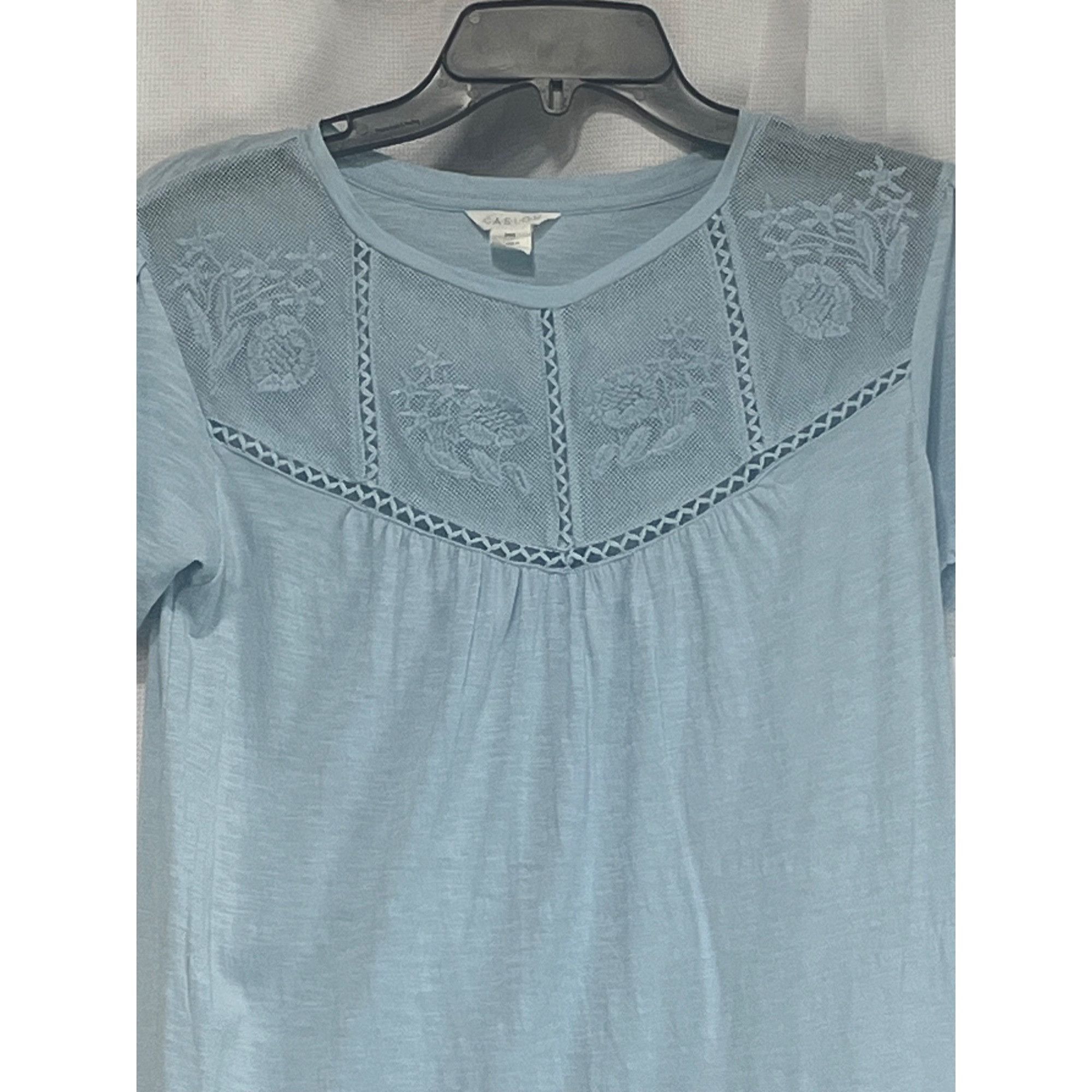 Other Caslon Embroidered Yoke Tee in Blue Falls, Sz. XXS Size XXS / US 00 / IT 34 - 11 Thumbnail