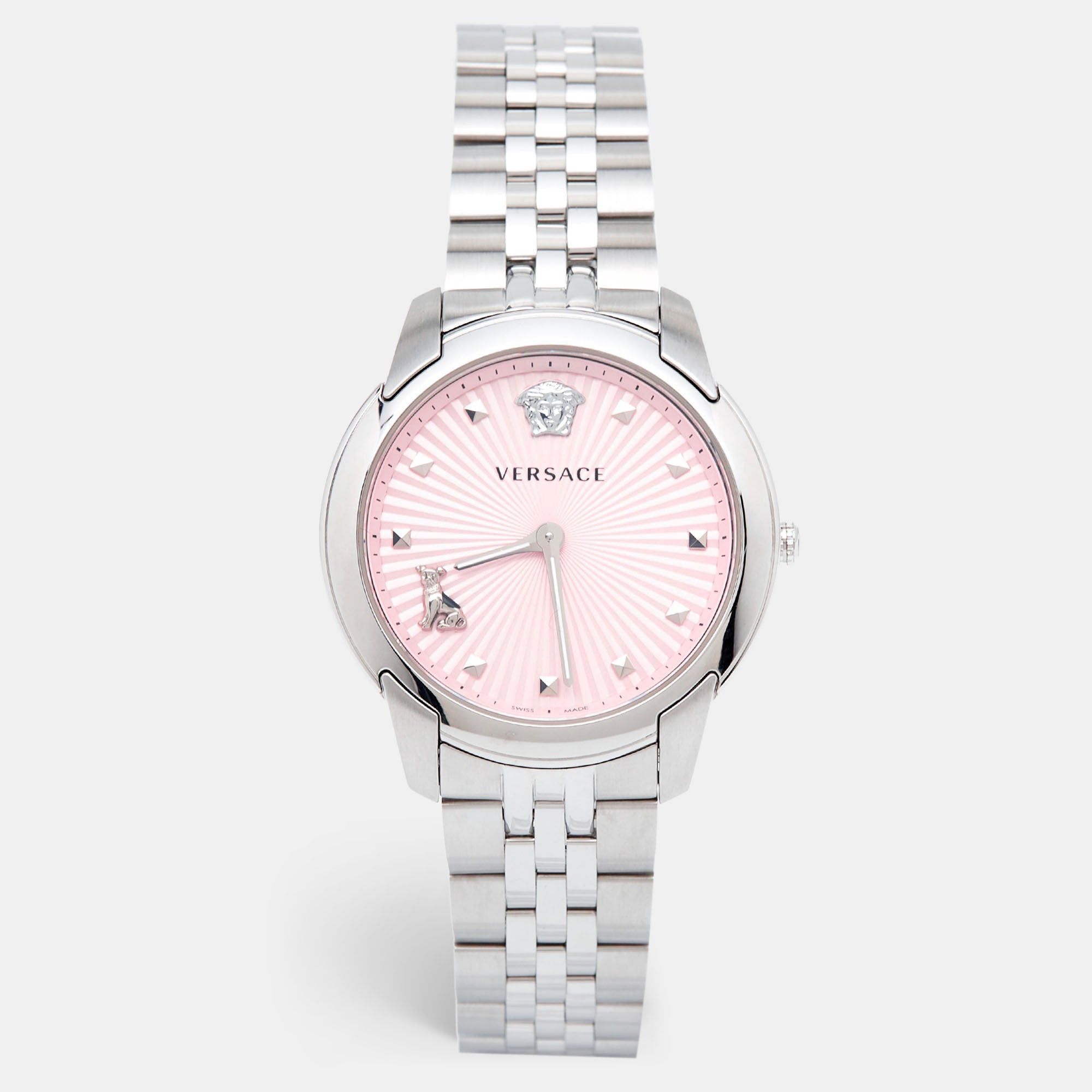 image of Versace Pink Stainless Steel Audrey Velr00419 Women's Wristwatch 38 Mm