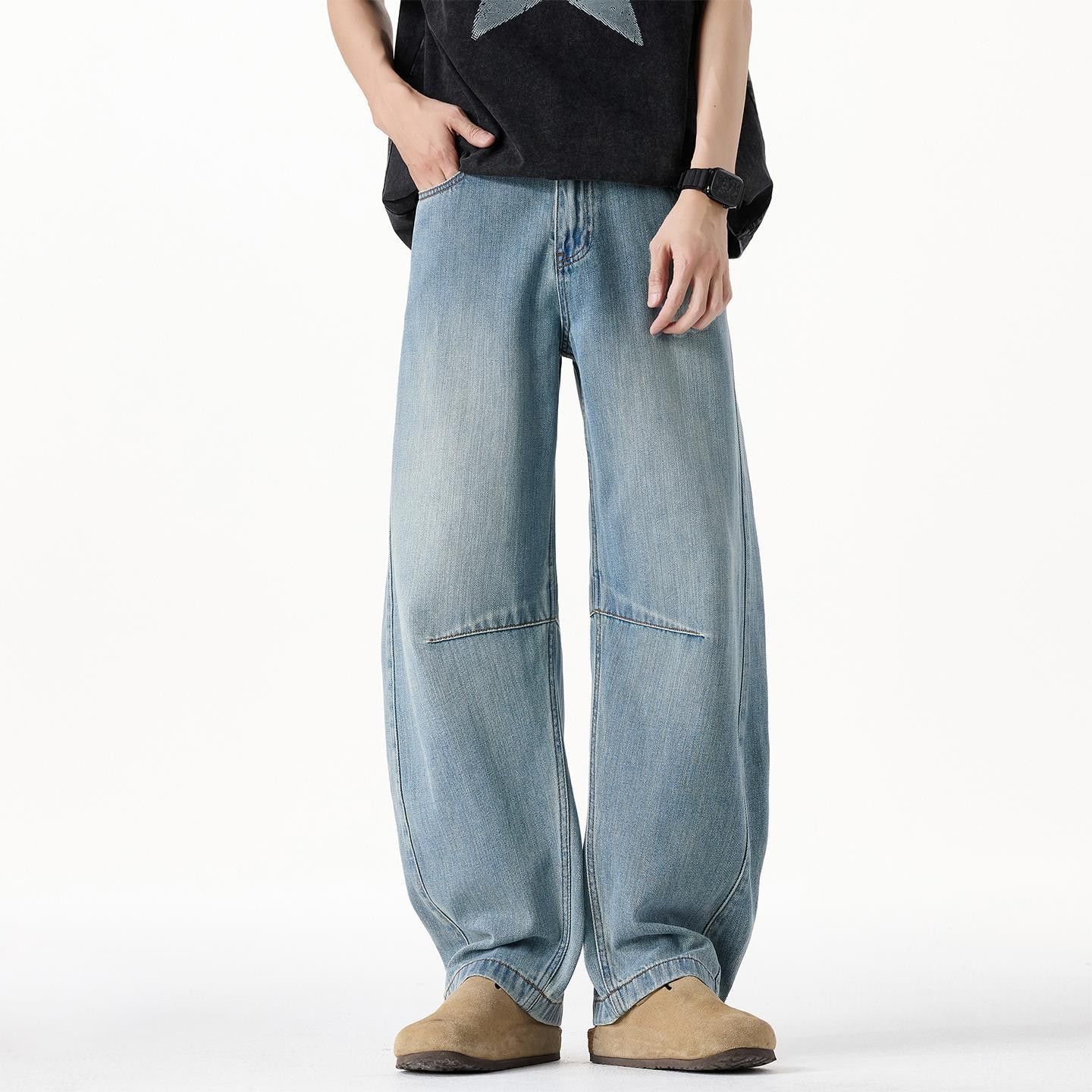 Jean Men's Retro Loose Straight Leg High Street Washed Jeans Size US 32 / EU 48 - 1 Thumbnail