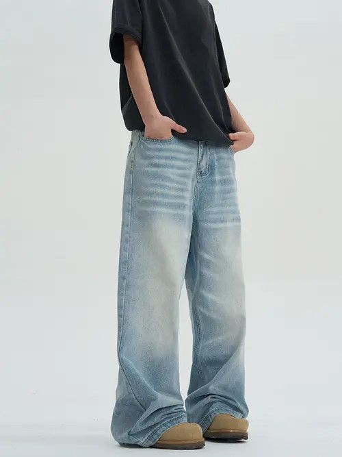 VIBE Blue Washed Baggy Denim Jeans, Loose Wide Leg Jeans Size US 30 / EU 46 - 4 Thumbnail