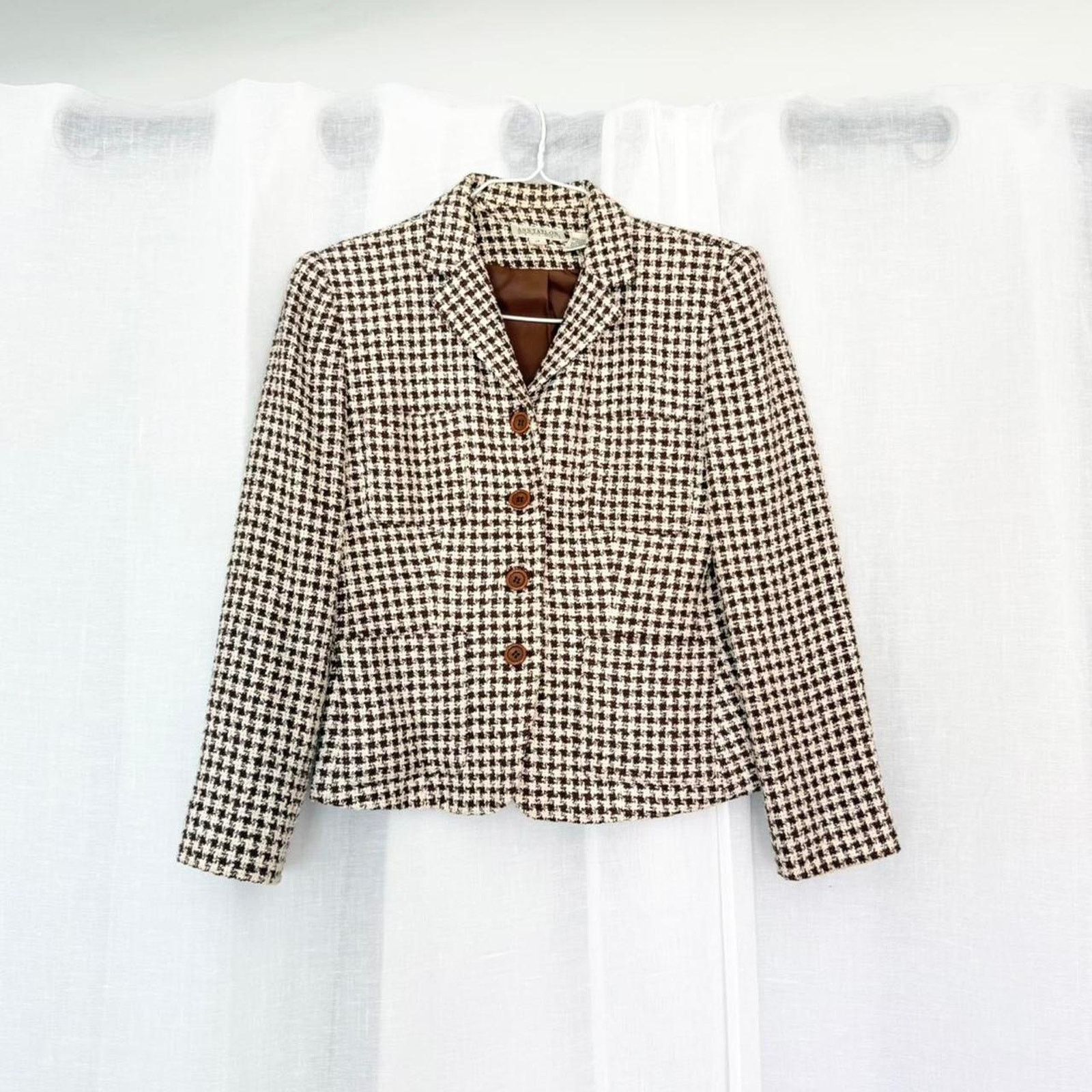 Ann Taylor Vintage Brown Houndstooth Fitted Blazer – Ann Taylor Petites Size XS / US 0-2 / IT 36-38 - 1 Thumbnail